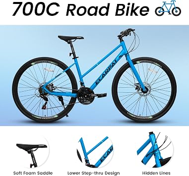 700C Hybrid Road Bike for Men & Women, 7/16/21/24 Speed, Lightweight Aluminum/Carbon Steel Frame Road Bike, Commuting/Racing Bike, Multiple Colors