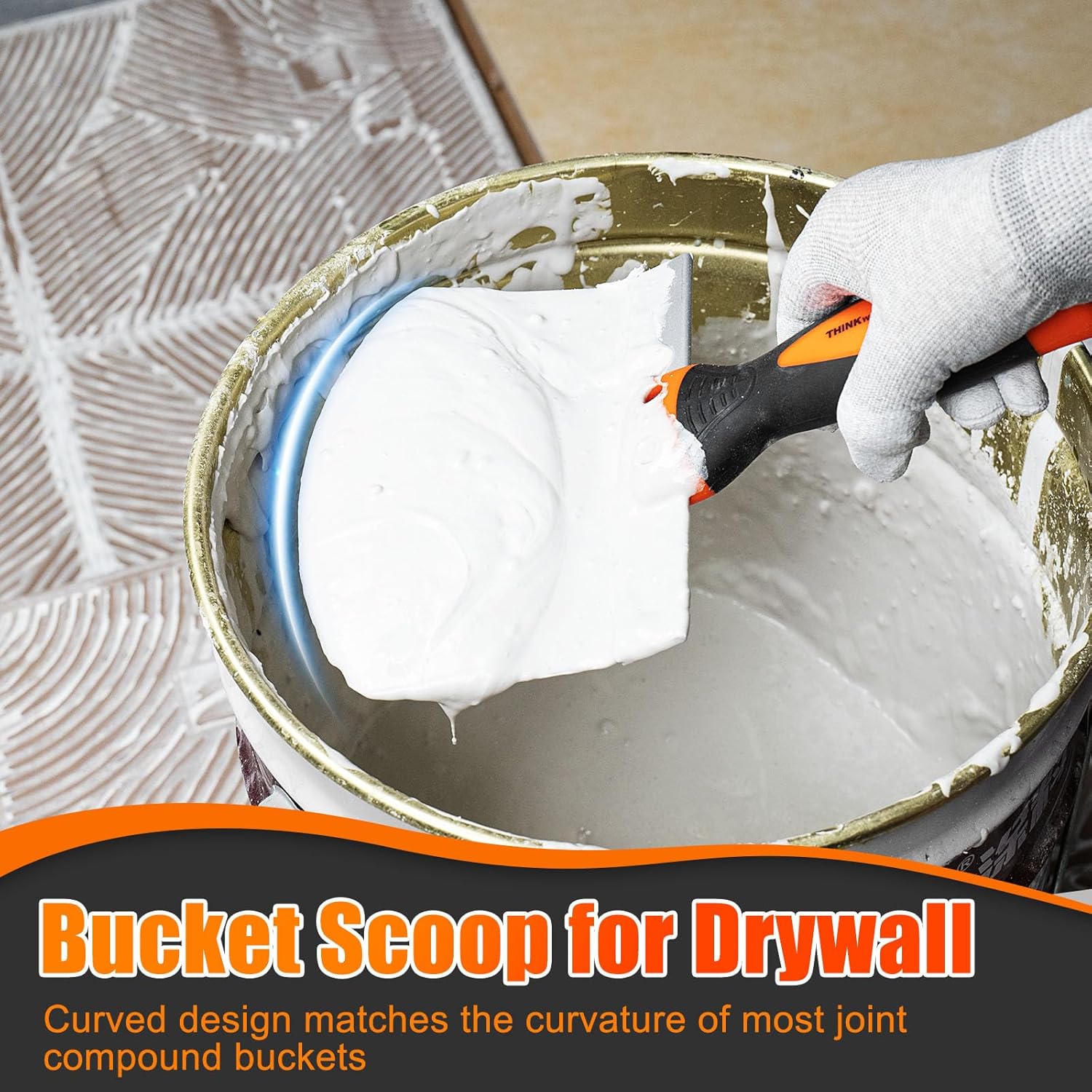 THINKWORK Drywall Knife Set, 10Pcs Drywall Tools Include Stainless Steel Putty Knife Set, Taping Knives, Painter Scraper, 14" Mud Pan and Scoop, Spackle Tool Kit for Joint Taping, Finishing, Patching