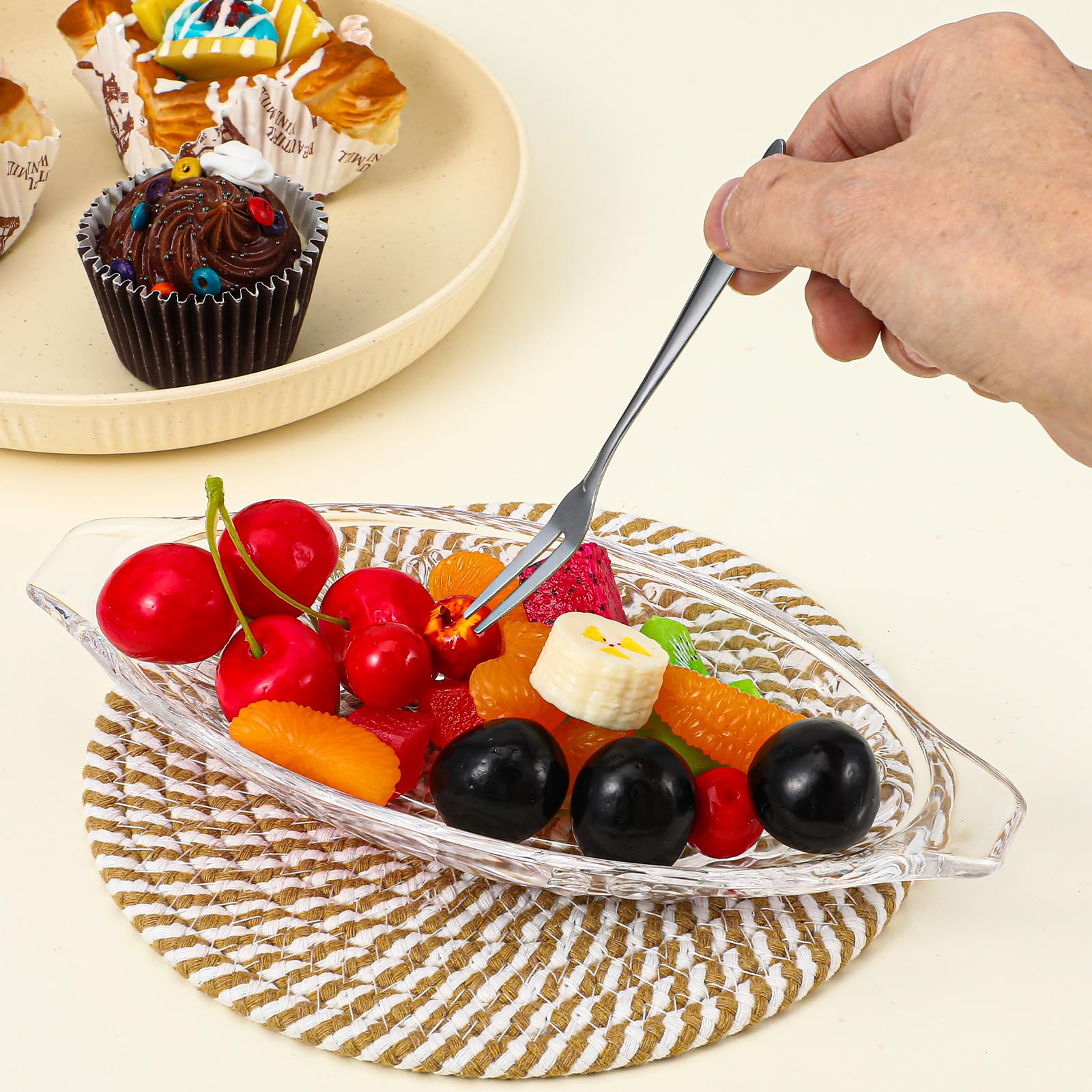 Bremorou - Lot de 8 mini fourchettes à apéritif, argentées, en acier inoxydable, multifonctionnelles, 12.9 x 0.9 cm