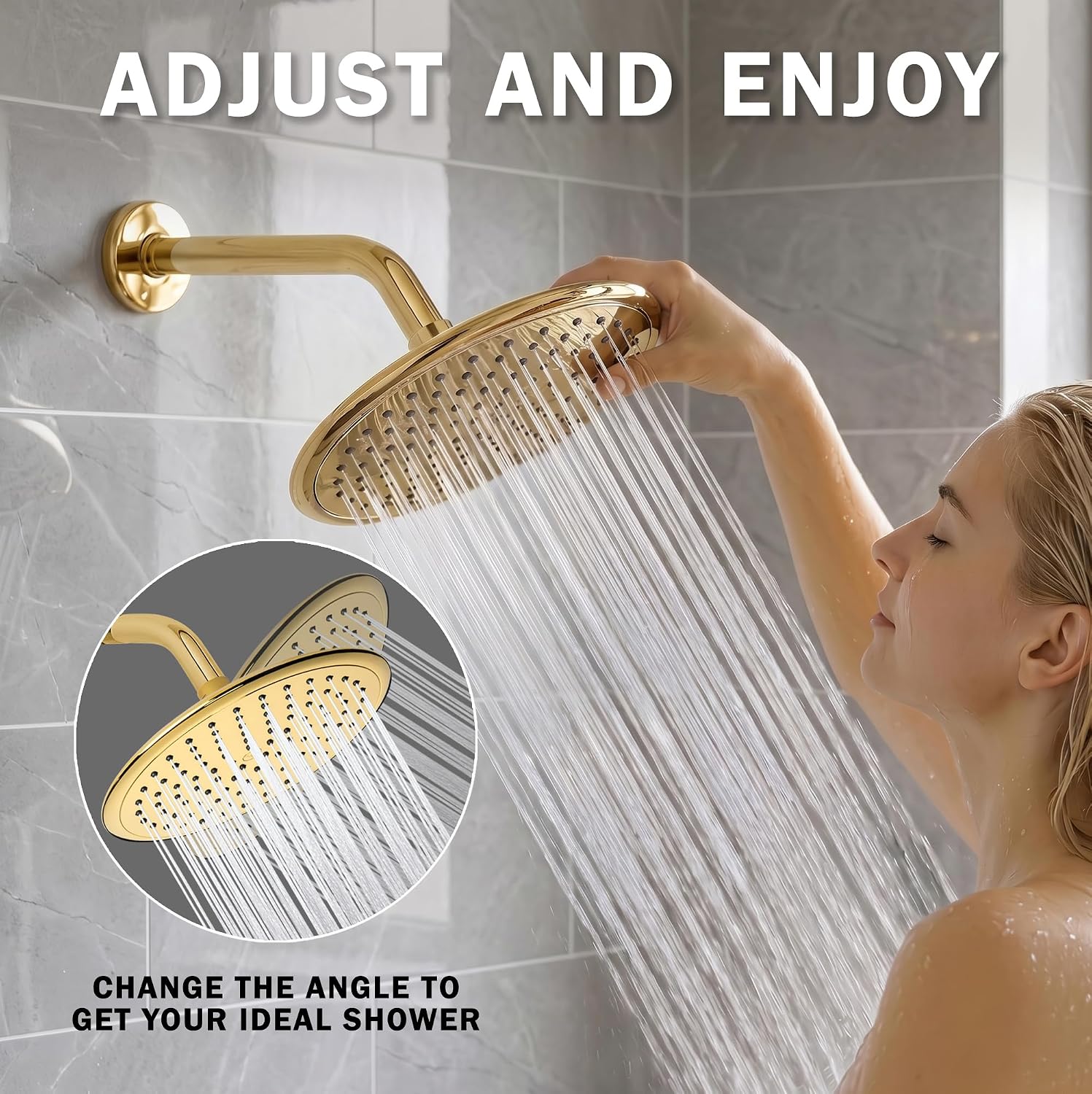 Aqua Elegante Waterfall Showerhead - 9 Inch Large Overhead Rain Shower Head With Self-Clean Nozzles, High Flow Best With Extension Arm - 2.5 GPM - Polished Brass
