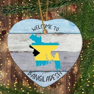 Bangladesh National Flag and Map Ornament for Christmas Tree Decor Welocme to Bangladesh Patriotic Country City Souvenir Novelty Christmas Ornaments Travel Lover Gifts 3 Inch