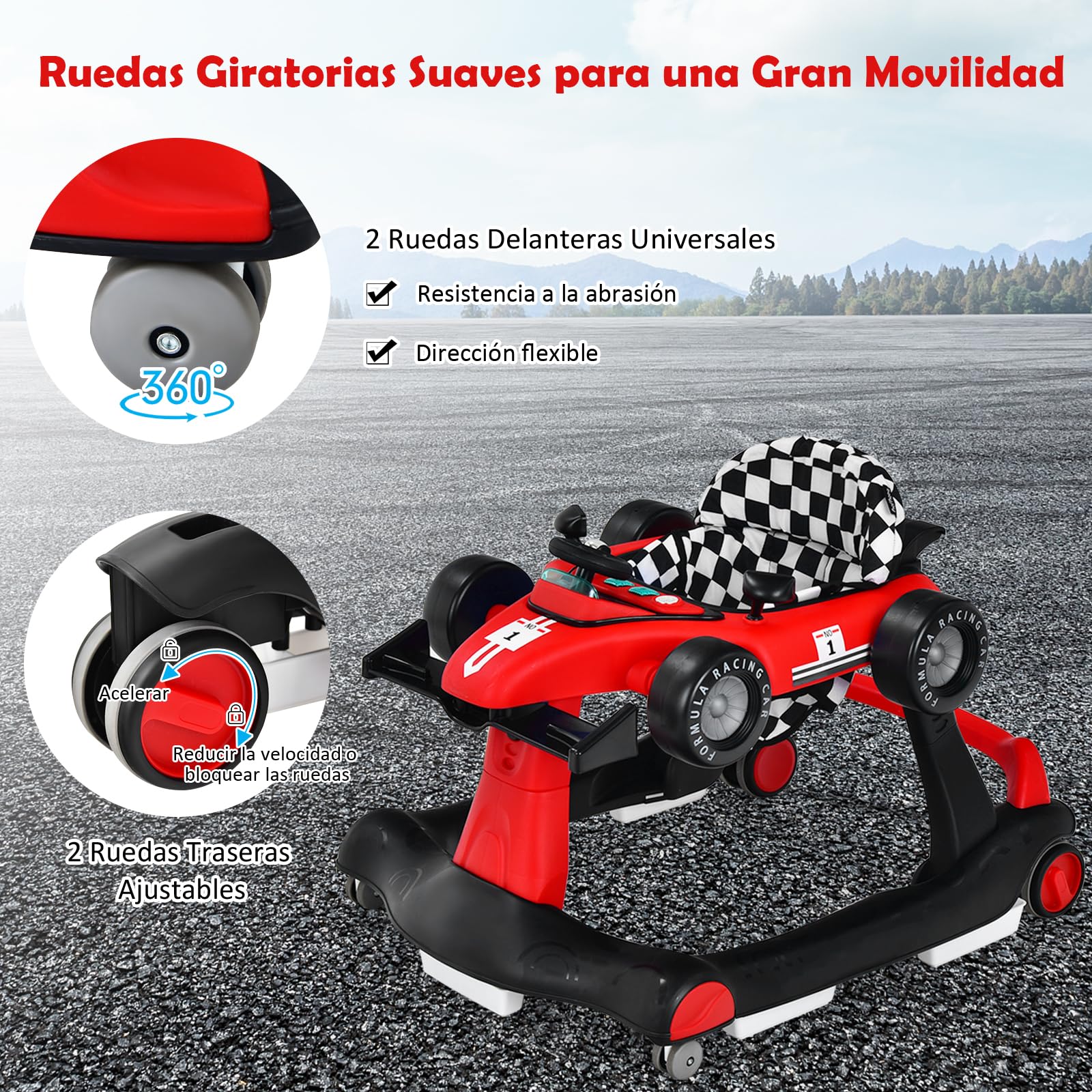 GOPLUS Andador Bebes 4 en 1, Andador Plegable con Altura Ajustable en 3 Niveles, Ruedas de Velocidad Regulable y Cojín Extraíble, Tacatá para Bebé 6-18 Meses con Luces, Música y Volante (Rojo) — view 8