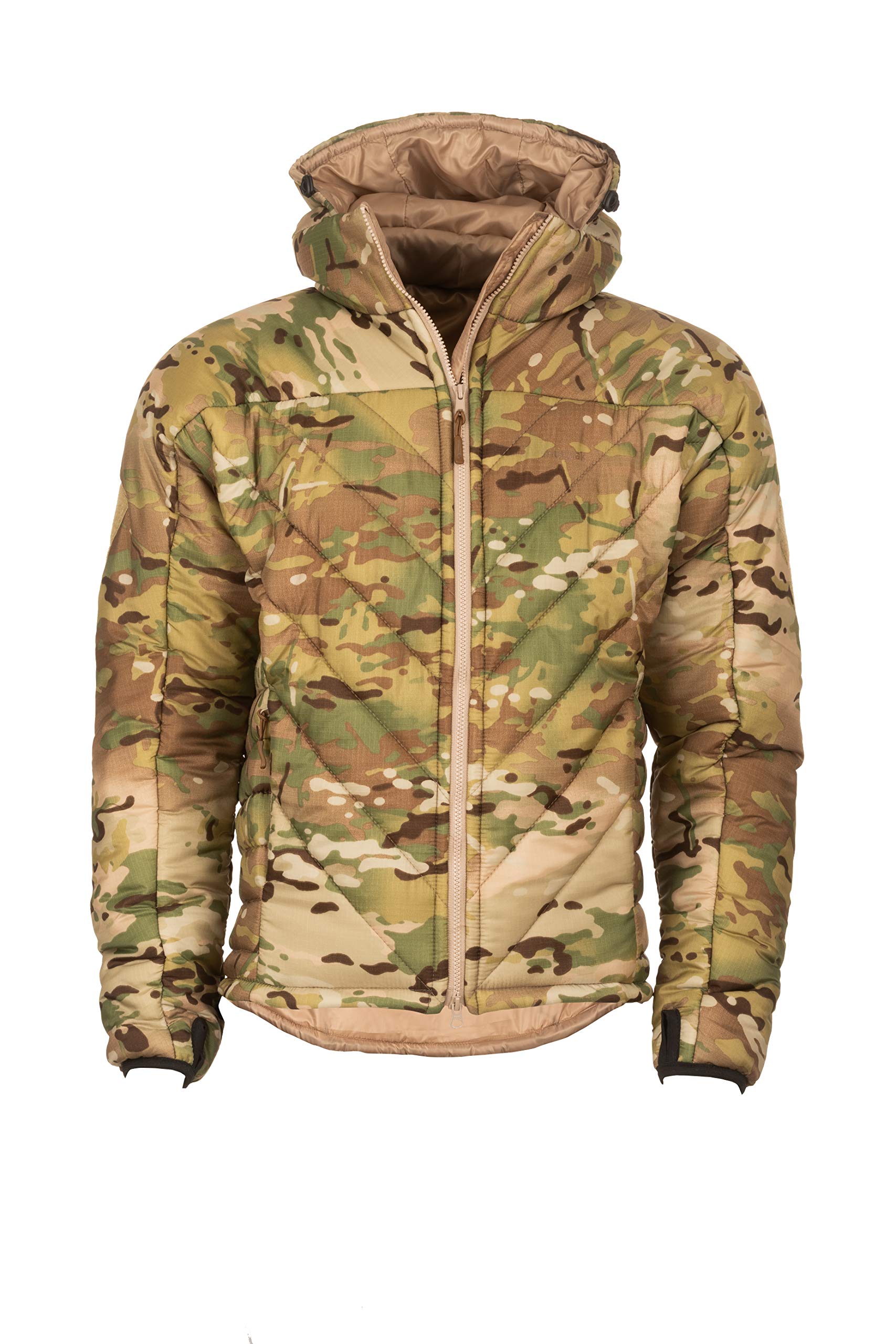 Snugpak SJ9 Fitted Insulated Jacket WGTE with Insulated Hood - Tactical Jacket with Robust Paratex Fabrics, Softie Premier Insulation, Hook & Loop Sleeve Patches - UK Made - Multicam (XXL)