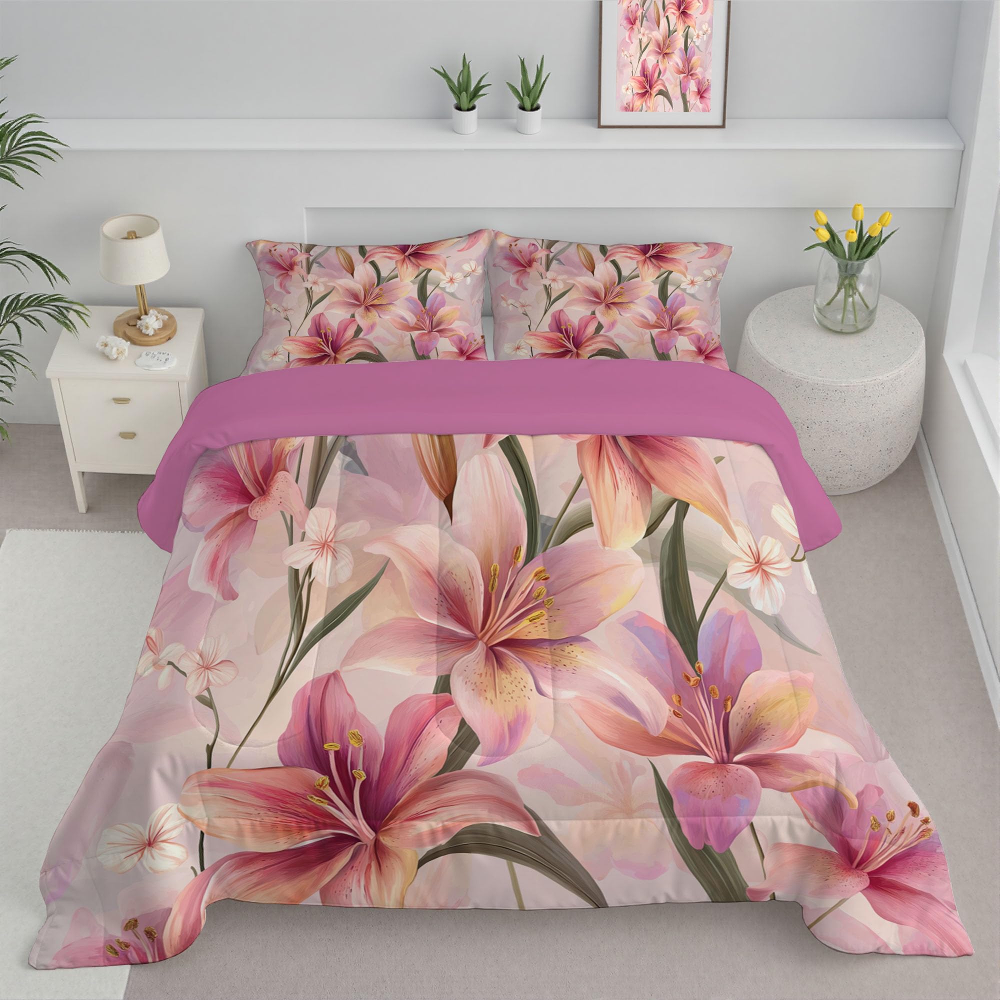 Edredón sin funda rosa ruborizado lavable para evitar calor y alergias en la cama