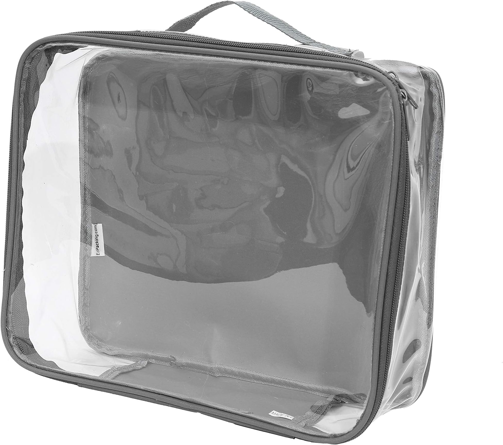 EzPackingMedium Clear Travel Cube / See-Through Clothes Organizer for Carry on & Checked Suitcase, RV or Camping / Transparent Storage Cell / Doll Storage / Game Day Stadium Approved (Gray)