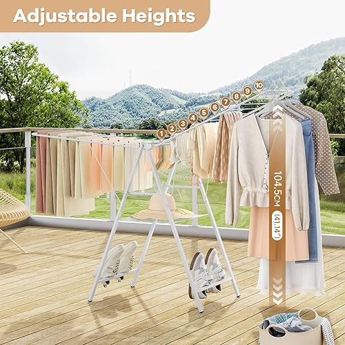 Miniatura 6 de APEXCHASER Tendedero para Ropa Plegable, Perchero de Metal para Lavandería Plegable, Ultra Delgado Tendedero de Alas de Gaviota con Altura Ajustable