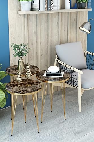 PAK HOME Juego de 3 mesas auxiliares anidables, redondas de madera, apilables, mesa de sofá con patas de metal para sala de estar, oficina en casa,