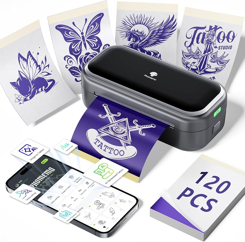 Phomemo TP31 Mini impressora de estêncil para tatuagem com 120 folhas de papel transfer