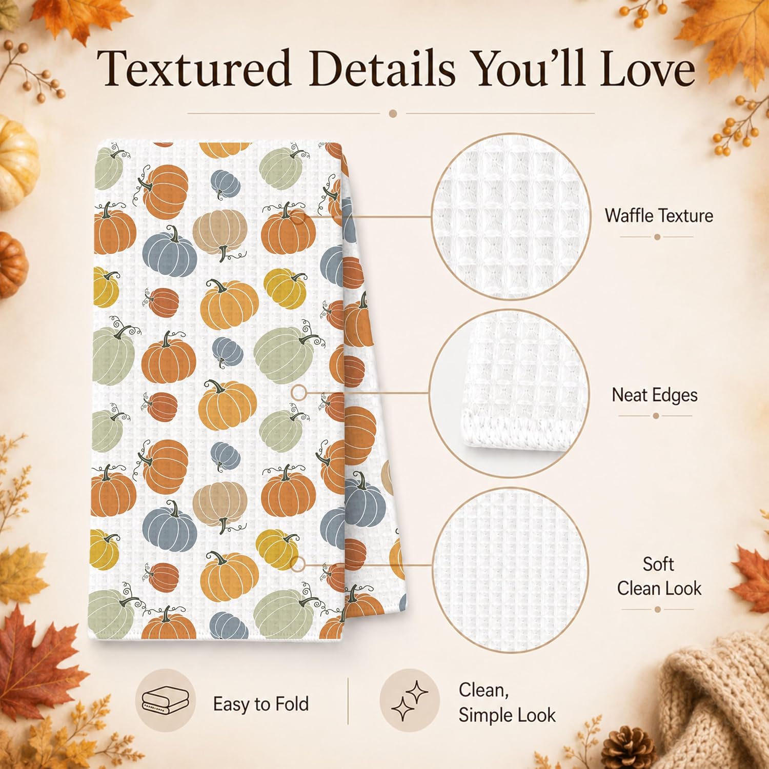 Fall Pumpkin Kitchen Towel, Thanksgiving Kitchen Decor-A01 | Farmhouse Pumpkins Decorative Tea Towels for Bathroom Kitchen | 16"x24" Autumn Seasonal Dish Hand Towels