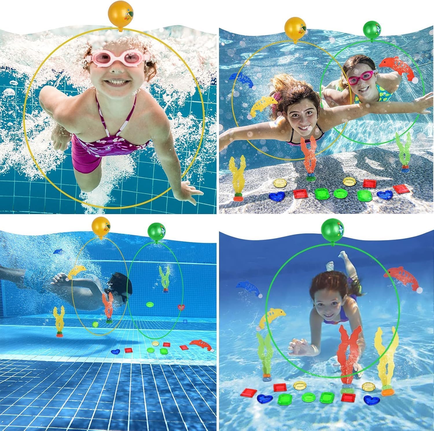 Faburo 20Stk Tauchring Kinder Tauchring Unterwasser Swimmring Tauchspielzeug Pool Spielzeug Set mit Tauchringe Edelsteine Aufbewahrungstasche für Kinder Junge Mädchen