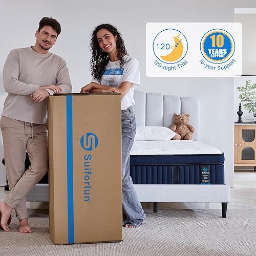 Miniatura 6 de Suiforlun Colchón King de 14 pulgadas con funda de seda de hielo, espuma viscoelástica de gel híbrido Euro Top con bobinas envueltas individualmente