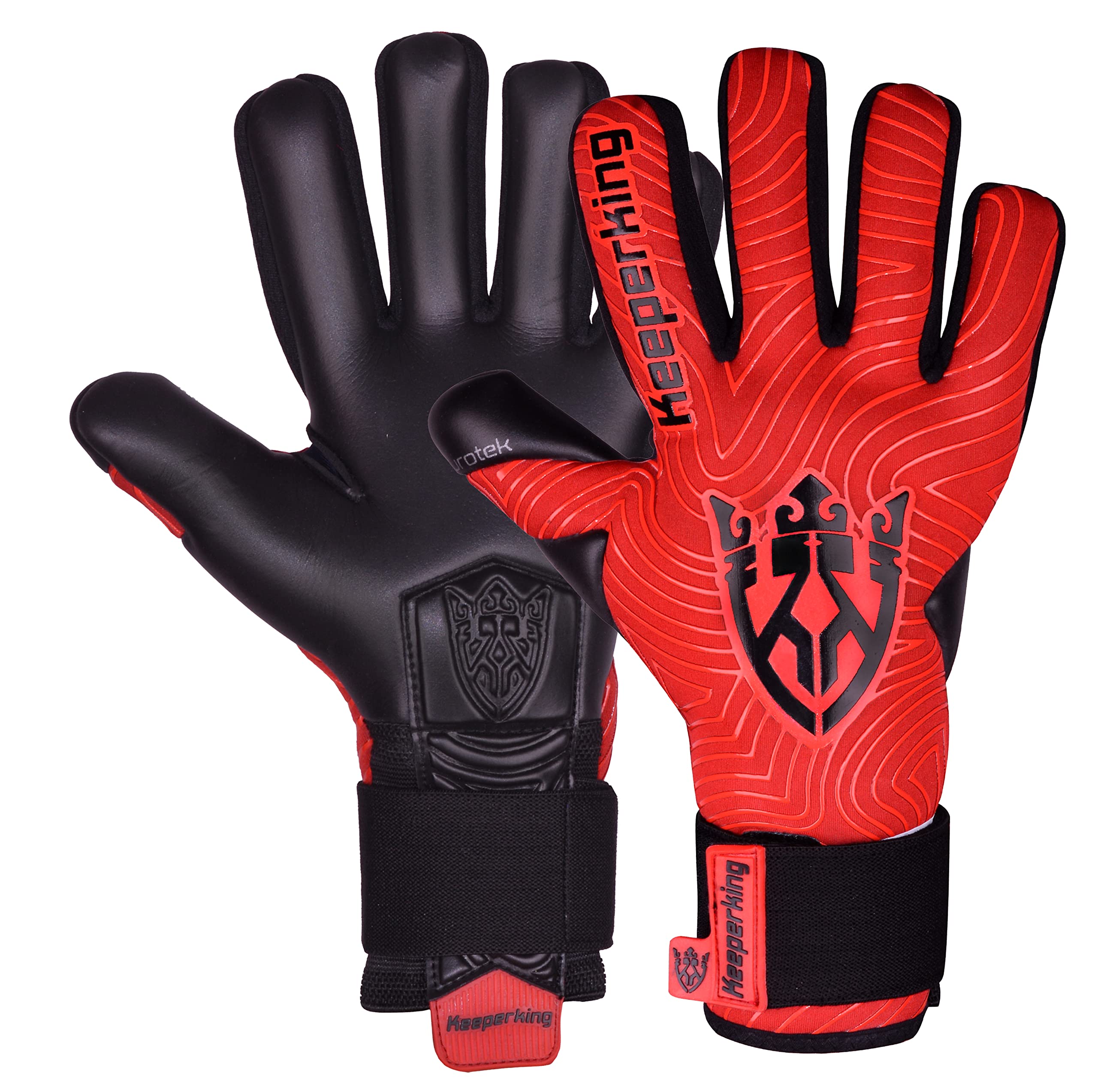 Keeperking Torwarthandschuhe für Erwachsene Fußballhandschuhe Herren Innennaht Profi Grip 4mm Fester Sitz Unisex Jonior (9,Rot-Schwarz-Neg)