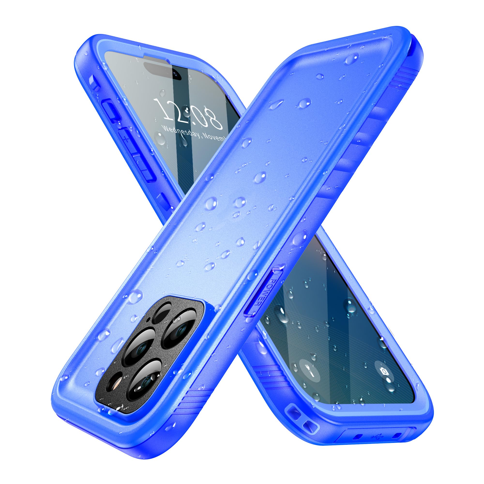 SPORTLINK Full Cover for iPhone 14 Pro Max Waterproof Case 6.7 Blue | Built in Screen Protector,Heavy Duty,Military Rugged Shockproof Dropproof,