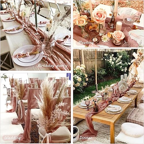 Miniatura 6 de Paquete de 12 caminos de mesa de gasa de 10 pies de 35 x 120 pulgadas, camino de mesa de gasa bohemio, tela de queso rústico, caminos de mesa largos