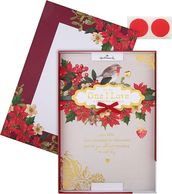 Hallmark Boxed Christmas Card for One I Love - Traditional Robin and Foliage Design