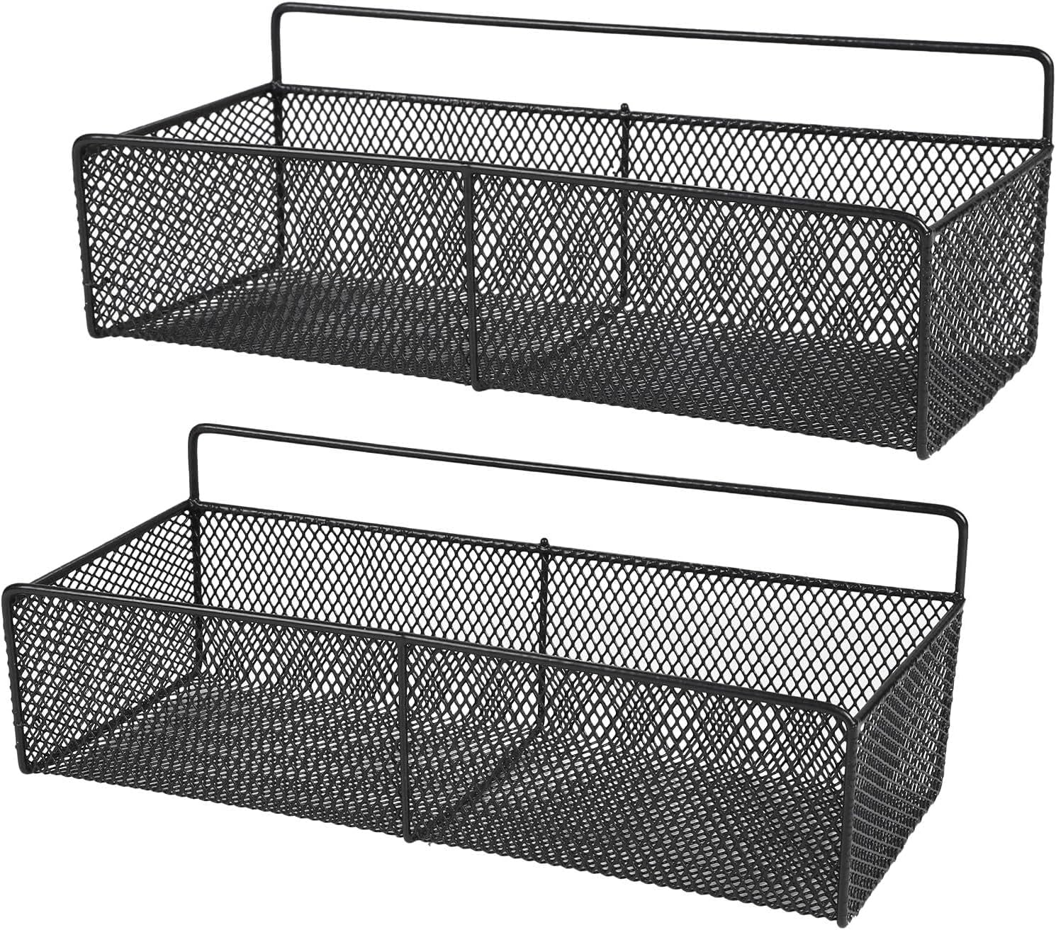 Wandkorb Metall 2er Set – Ohne Bohren Hängekorb für Küche & Bad, Einhängekorb Drahtkorb Wandaufbewahrung, Metallkorb Schwarz Küchen Organizer für Gewürze Shampoo Vorräte