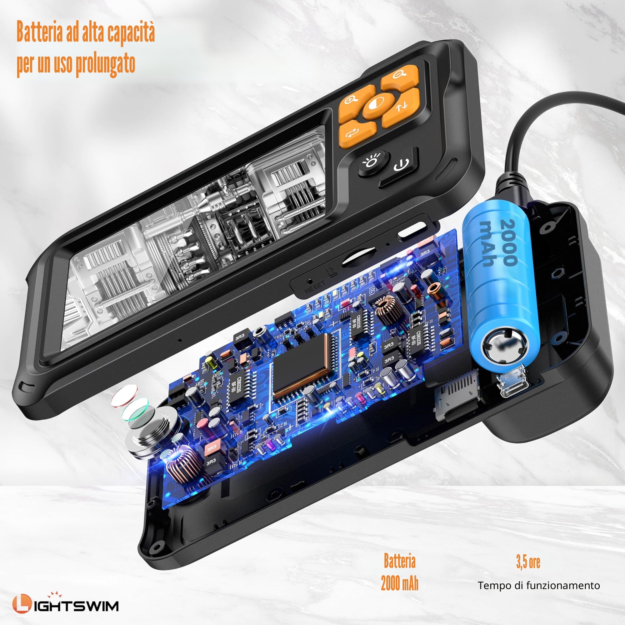 Boroscopio digitale HD a doppia lente, 1080p, IPS da 4,3", telecamera di ispezione con palmare IP67, impermeabile, con 8 luci LED, cavo semirigido da 5 m