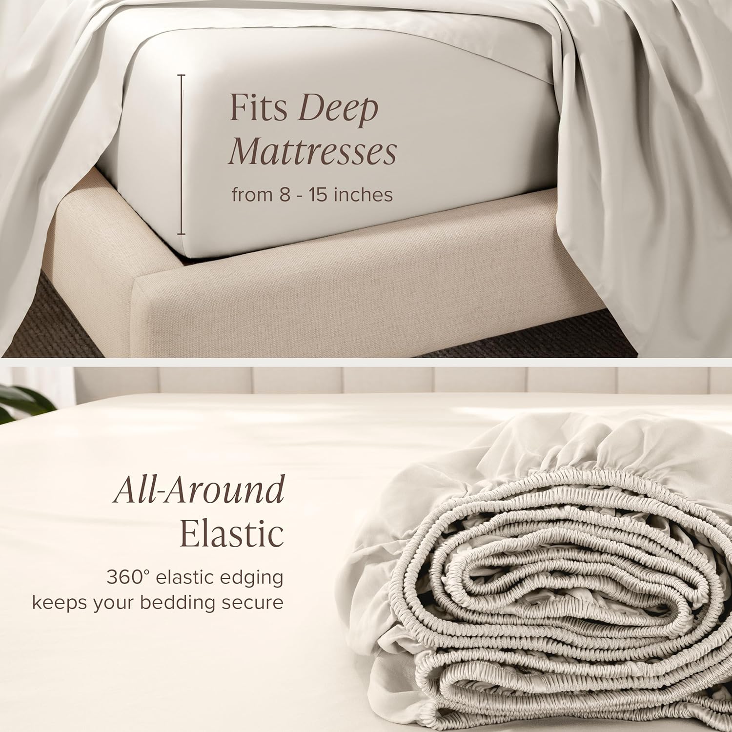 Bare Home 100% Organic Cotton Queen Sheet Set - 400 Thread Count - Smooth Sateen Weave - Breathable & Cooling - Hotel Luxury Set - Deep Pocket Bed Sheets (Queen, French Beige)