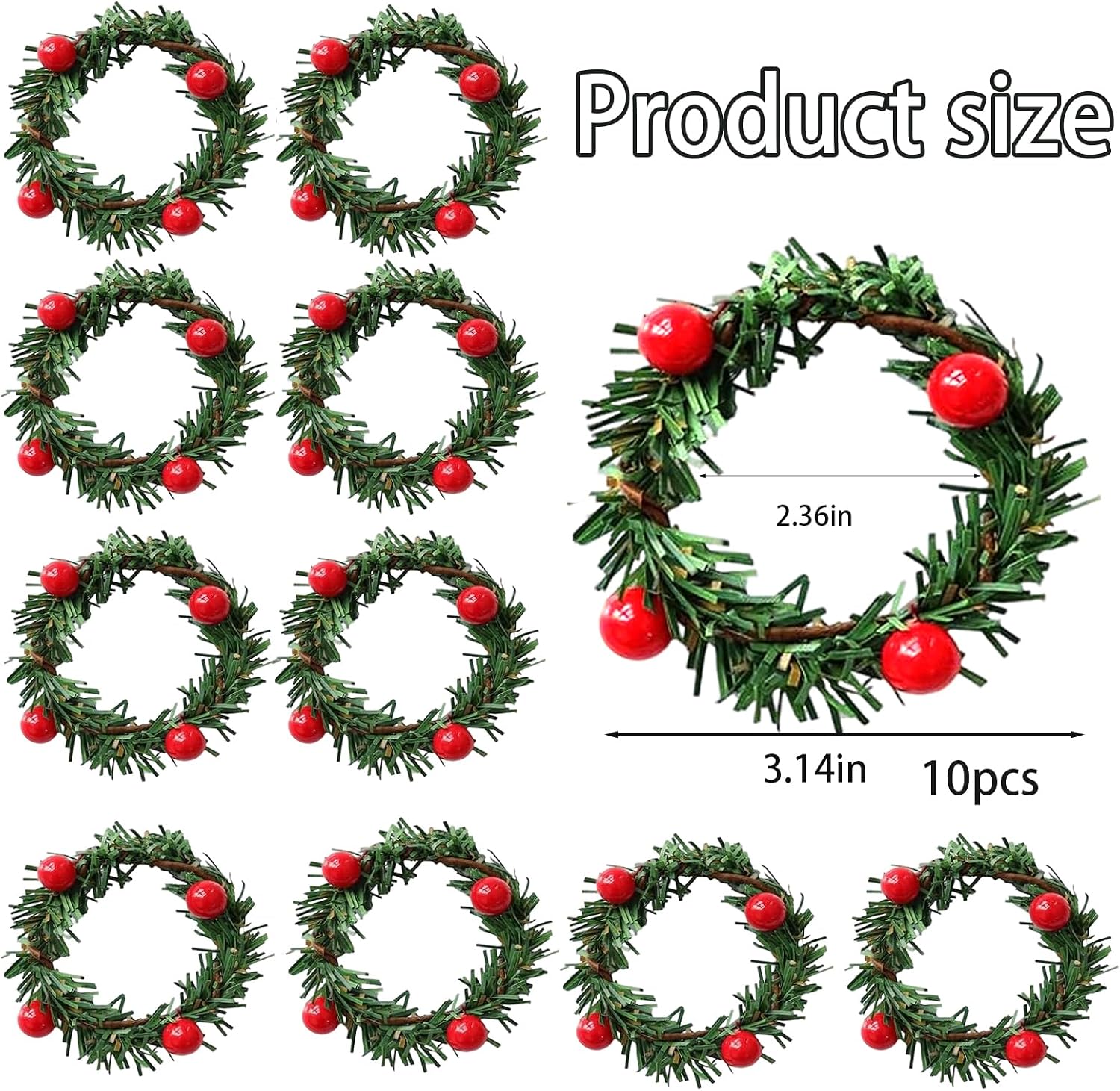 Christmas Napkin Rings Red Artificial Berry Candle Rings with Grass Mini Christmas Wreath for Banquet Table Decorations 10pcs