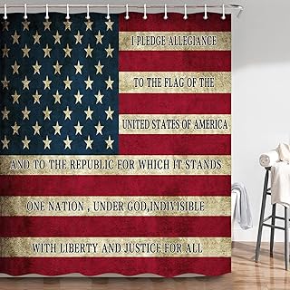 American Flag Shower Curtain, 4th of July Bald Eagle Shower Curtain Independence Day American Flag USA Flag Patriotic Bathroom Accessories with Hooks, 72X72 Inch - Buy now