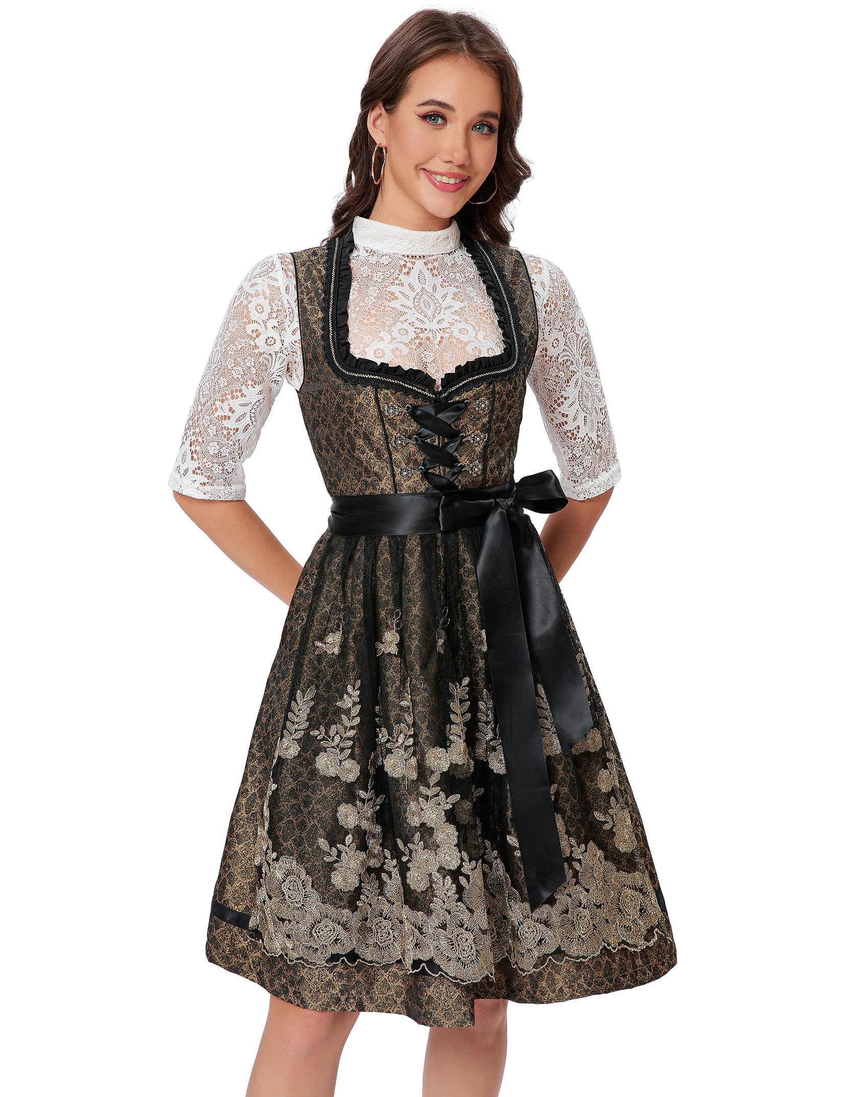 YesFashion Dirndl Damen Midi Trachtenkleid Trachtenmode Trachtenrock Kleid für Oktoberfest Besondere Anlässe
