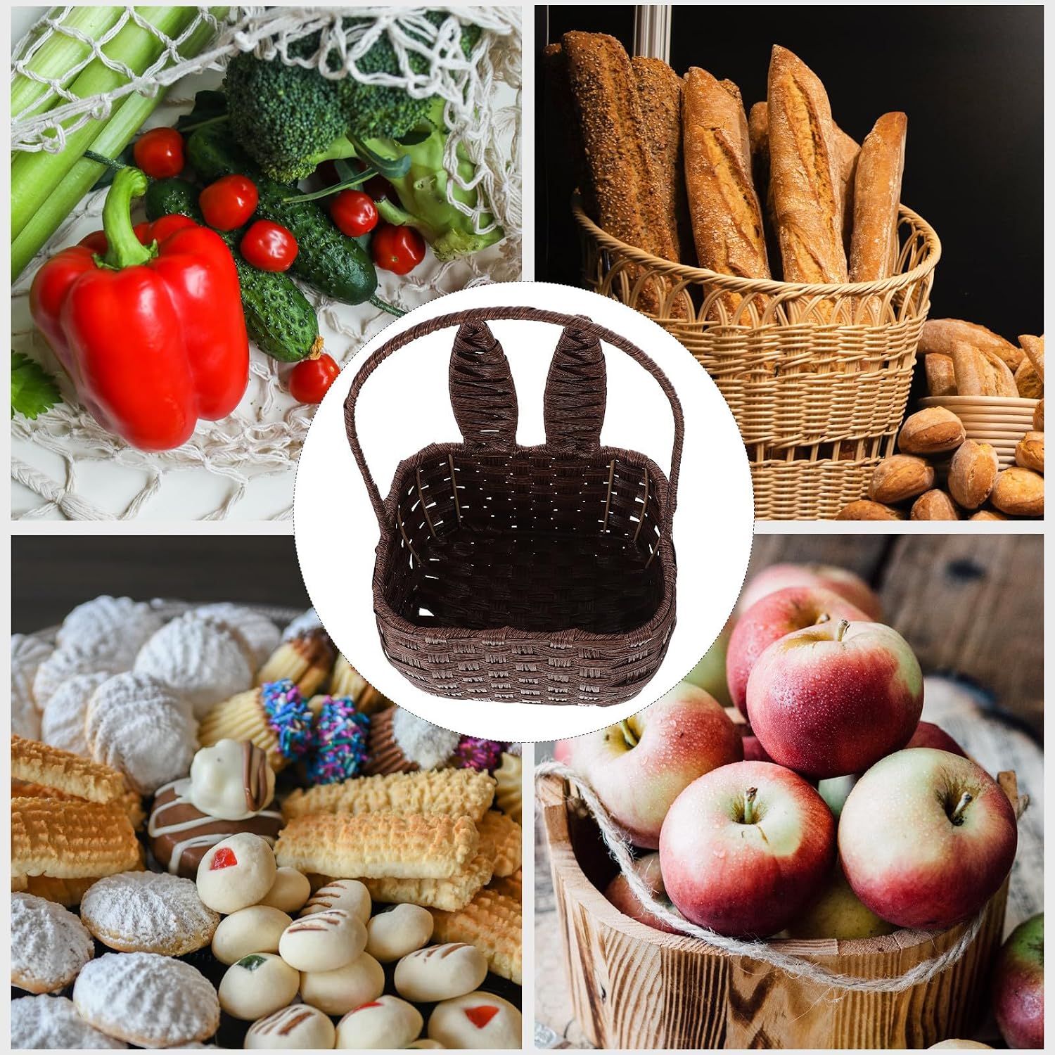 ULTECHNOVO Portable Rattan Woven Bunny Shape Hand Basket for Home Storage image 4