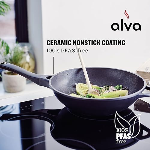 Miniatura 3 de Alva Energy Ceramic - Sartén antiadherente para wok, no tóxico, sin PFASPFOA ni PTFE, apto para todas las estufas y listo para inducción, mango