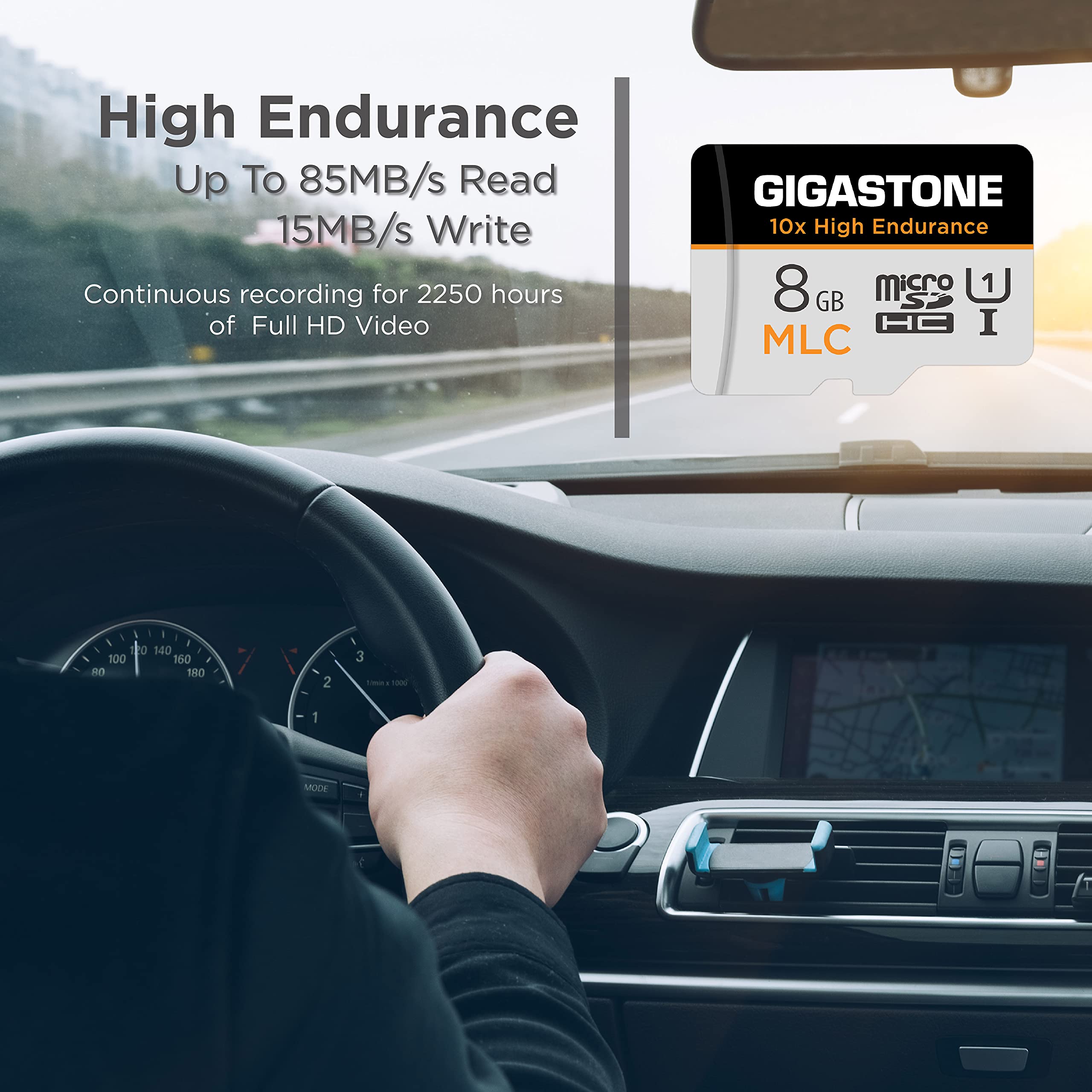 [10 x Alta Resistenza] GIGASTONE MLC Micro SD 8GB, Set da 5, 10x High Endurance, 8 GB per Telecamera Sorveglianza, Gopro, Dashcam, Lettura fino a 90 MB/s. Per video 4K, U1 C10 + Adattatore SD