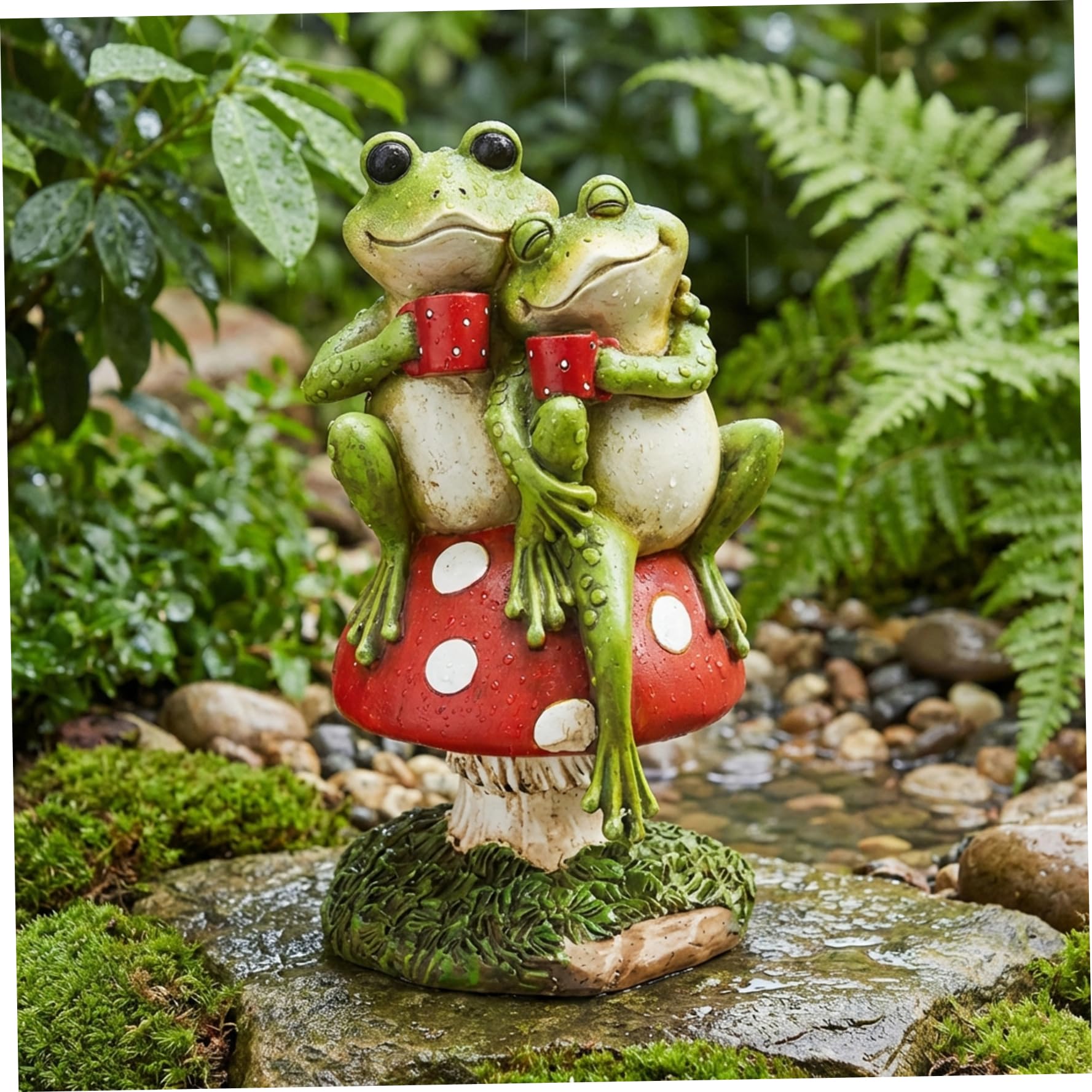 Statue de jardin de grenouille couple pour une décoration féerique de votre extérieur en résine