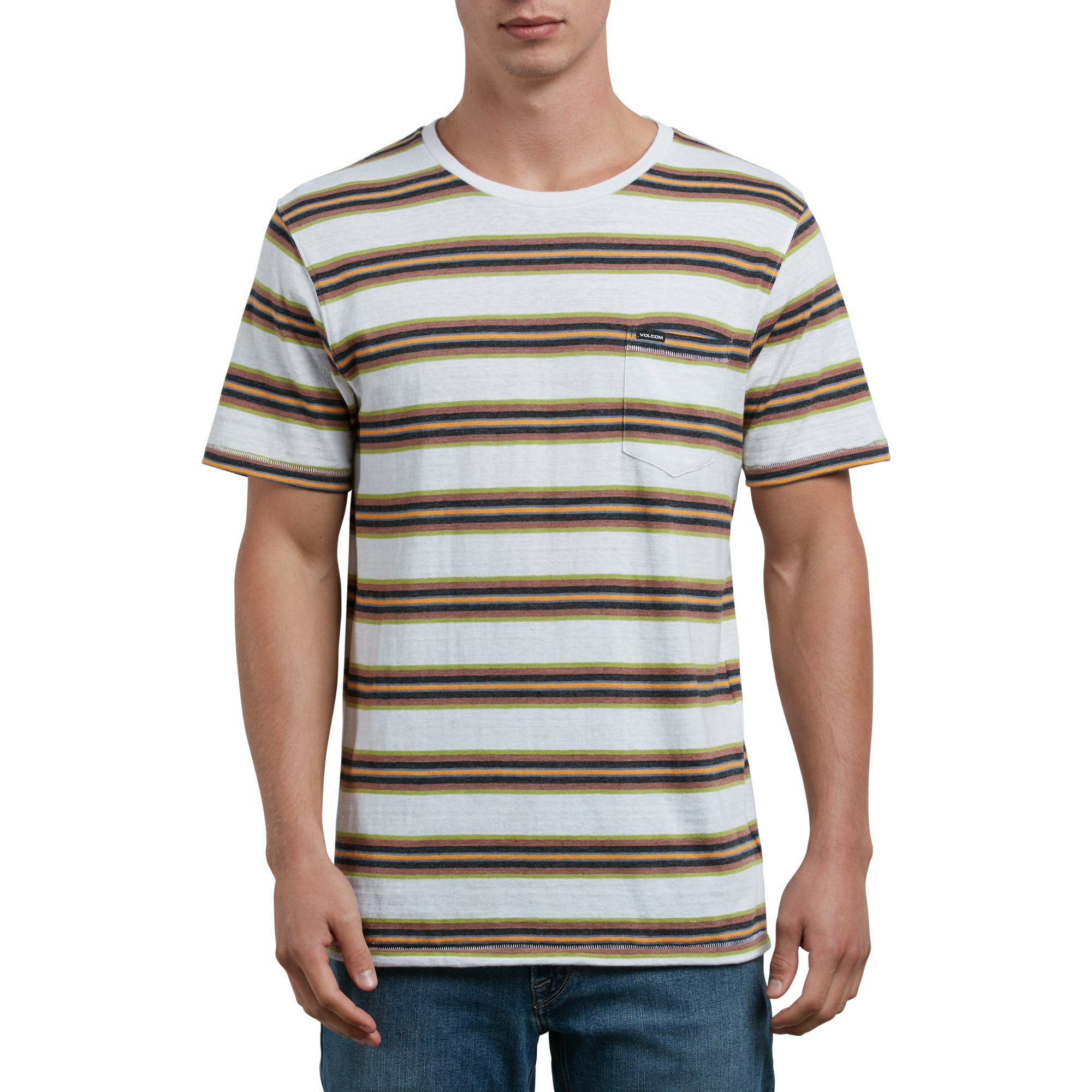 VolcomMen's Belfast Crew Short Sleeve Striped Knit Pocket Shirt T