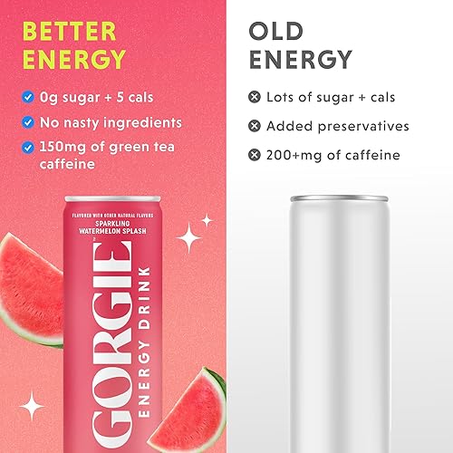 Miniatura 7 de GORGIE Bebidas energéticas naturales sin azúcar, Sparkling Watermelon Crush (paquete de 12) - Bebidas energéticas saludables - Reemplazo de café