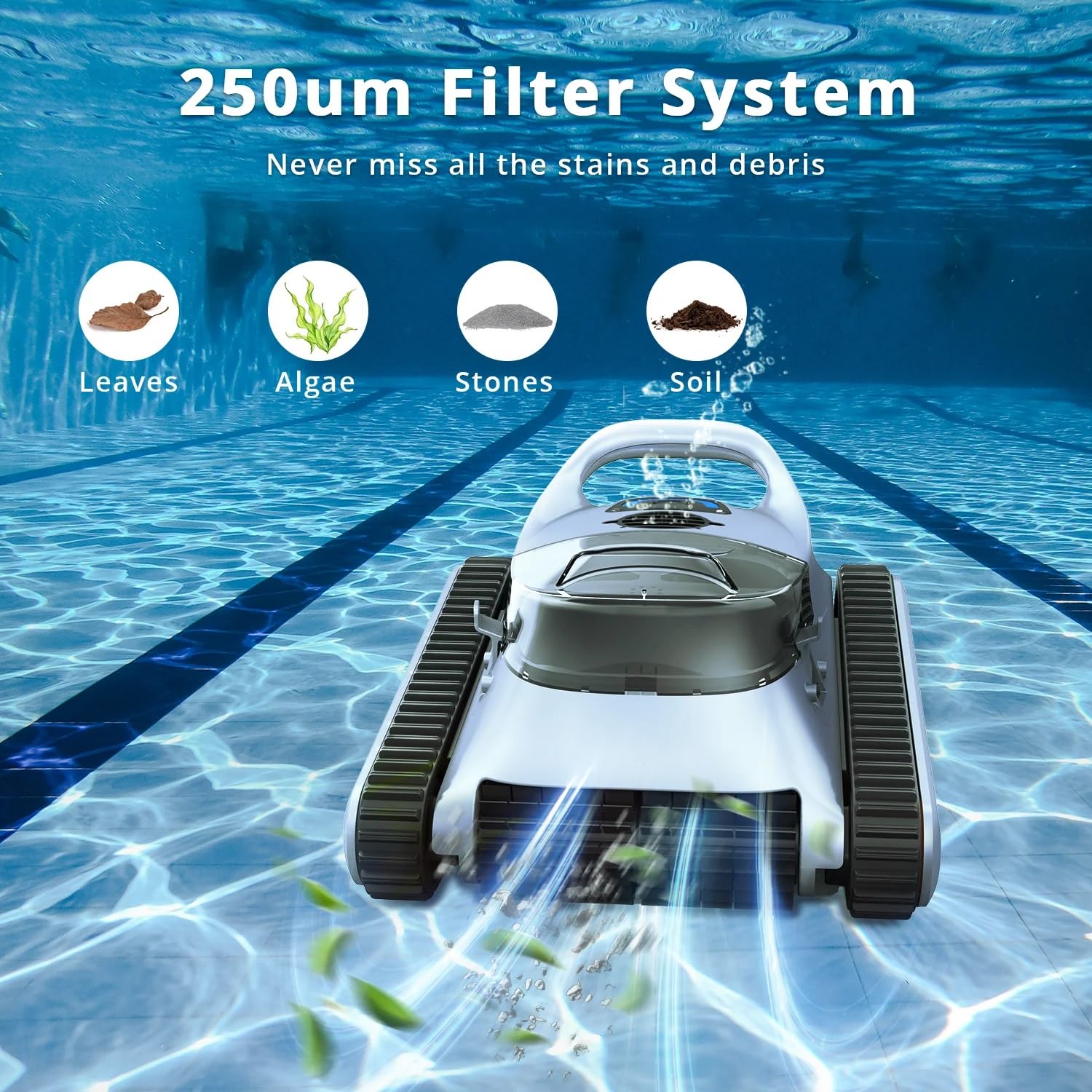 Robot pulitore for piscina senza fili da 180 W, aspirazione da 45.000 Pa, robot automatico for la pulizia della piscina, che si arrampica su pareti e linea di galleggiamento, for piscine interrate