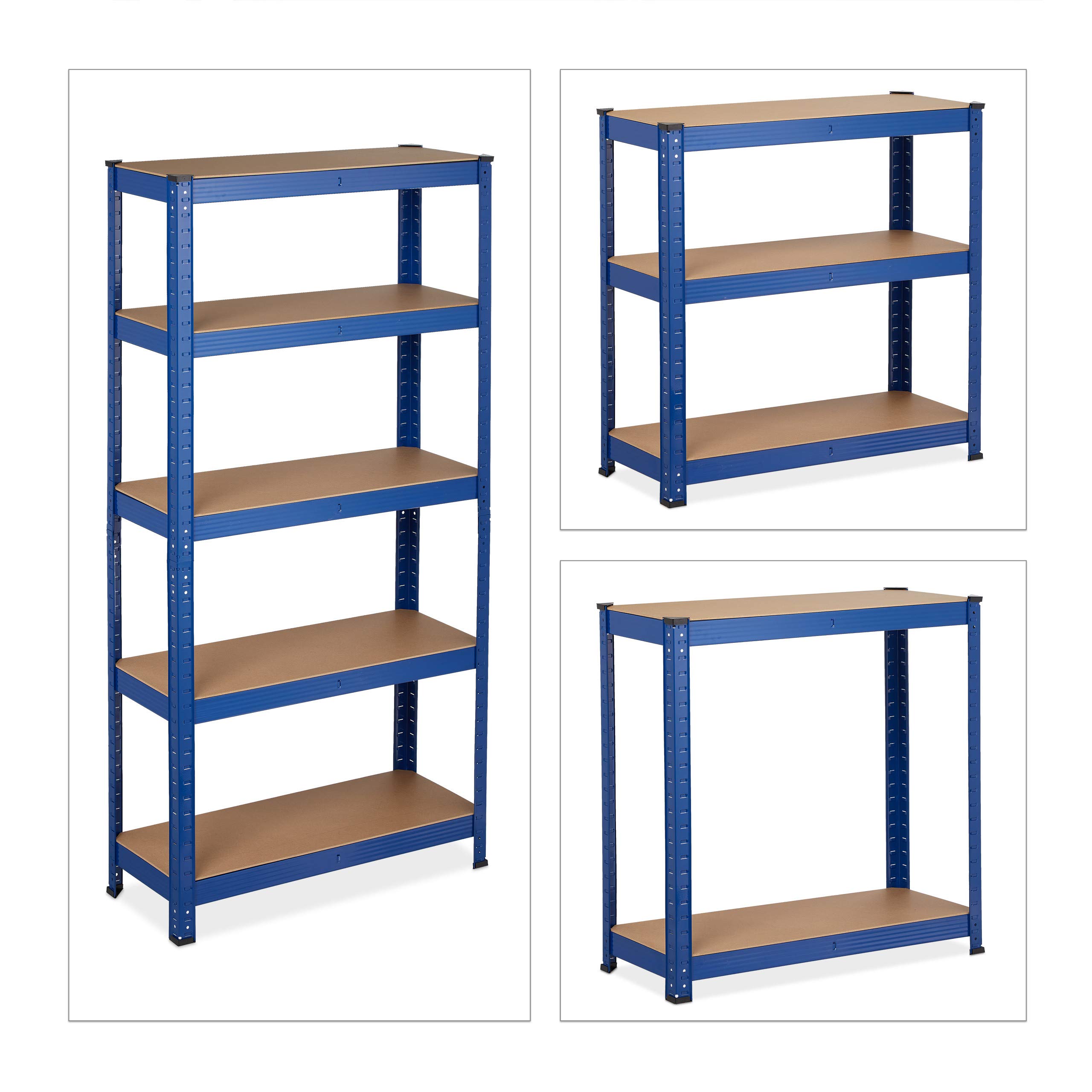 Relaxdays regał magazynowy do 875kg, metalowa półka, 5 poziomów, szafka do garażu 150x75x30 cm, niebieski
