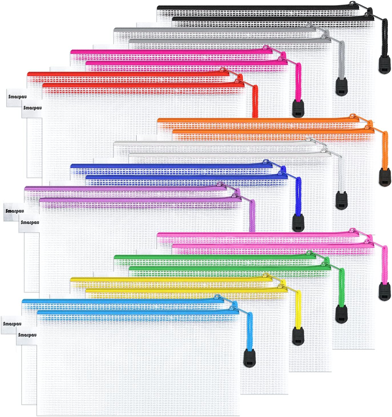 24 Stück Dokumententaschen A4 Mit Reißverschluss | Wasserdichte Mesh Beutel - Für Ordner & Unterlagen