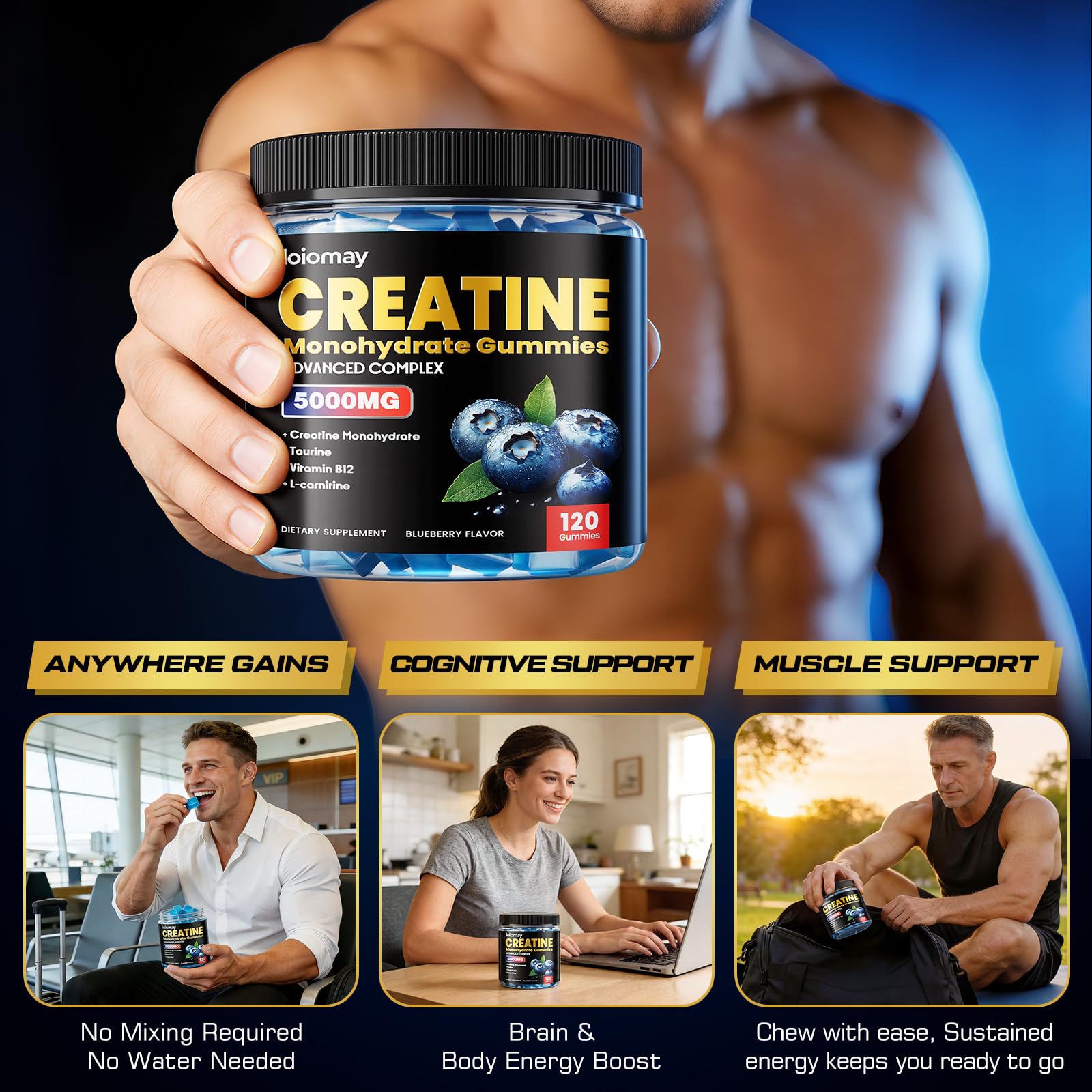 Amazon.com: Creatine Gummies for Men & Women, 5-in-1 Complex with Taurine, L -Carnitine, Vitamin B12 & B6 Support Muscle, Recovery, 5g Creatine  Monohydrate Gummies Post & Pre Workout Supplements, 120 Count : Health