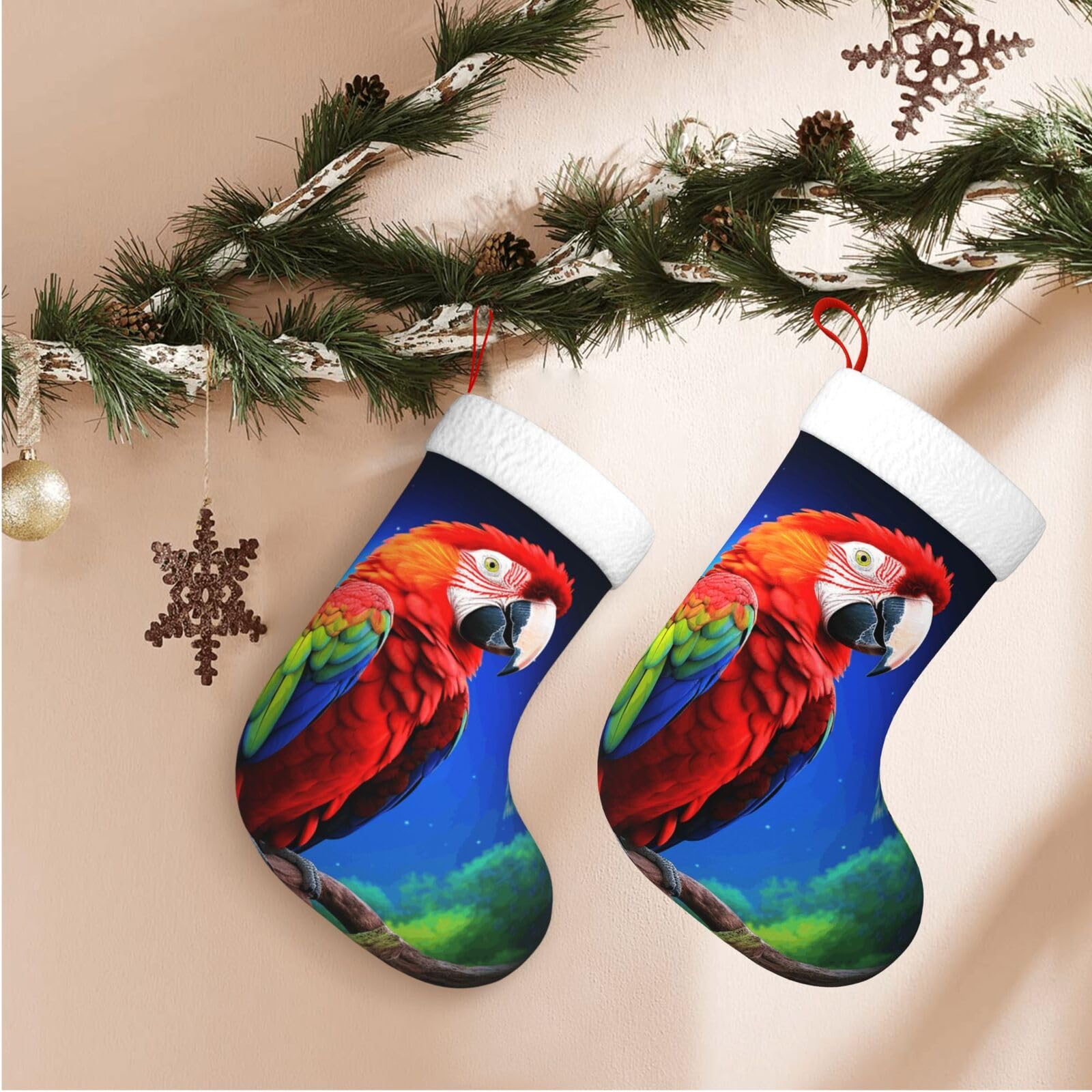 Parrot Christmas Stockings Velvet Xmas Fireplace Hanging Stocking with Plush Cuff Rustic Christmas Santa Stockings for Home Christmas Decorations Party Favor Supplies
