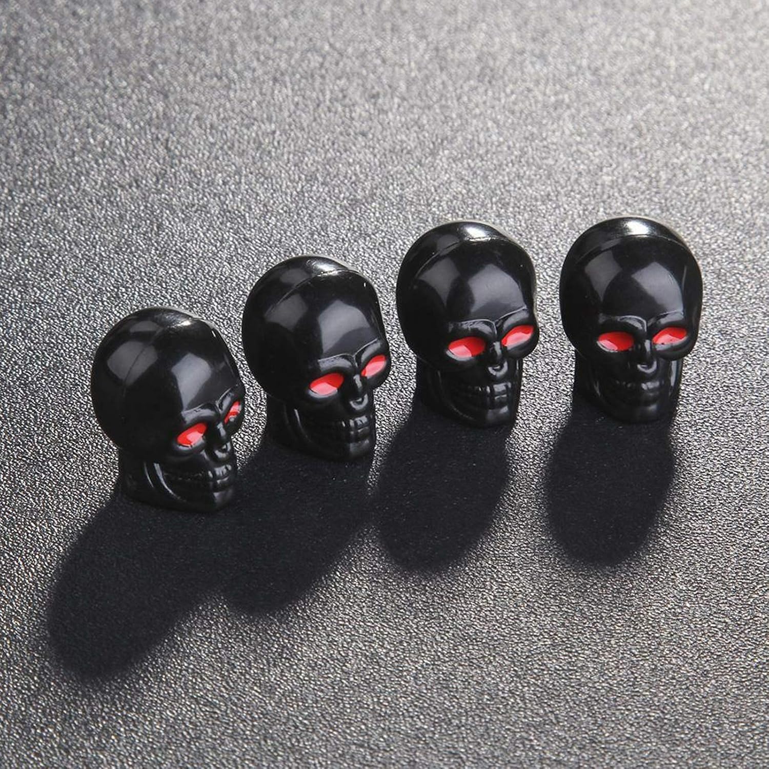 Xotic Tech Tire Stem Valve Caps Wheel Valve Covers Car Dustproof Tires Cap Leak-Proof Air Protection Screw-On Easy-Grip Use for All Cars SUVs Bike Motorcycles Trucks (Black/Red Skull) - 4PCS
