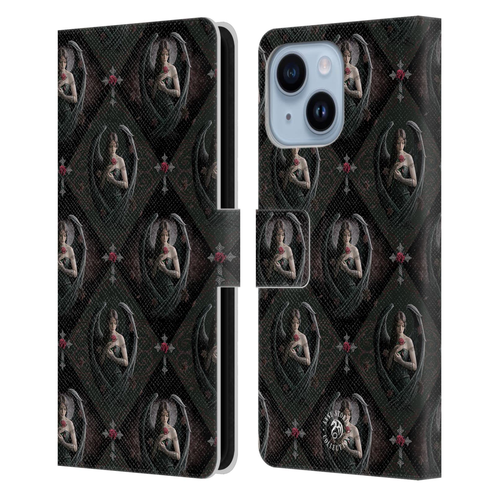 Housse cuir iPhone 14 Plus Anne Stokes Rose Anges pour vos sorties