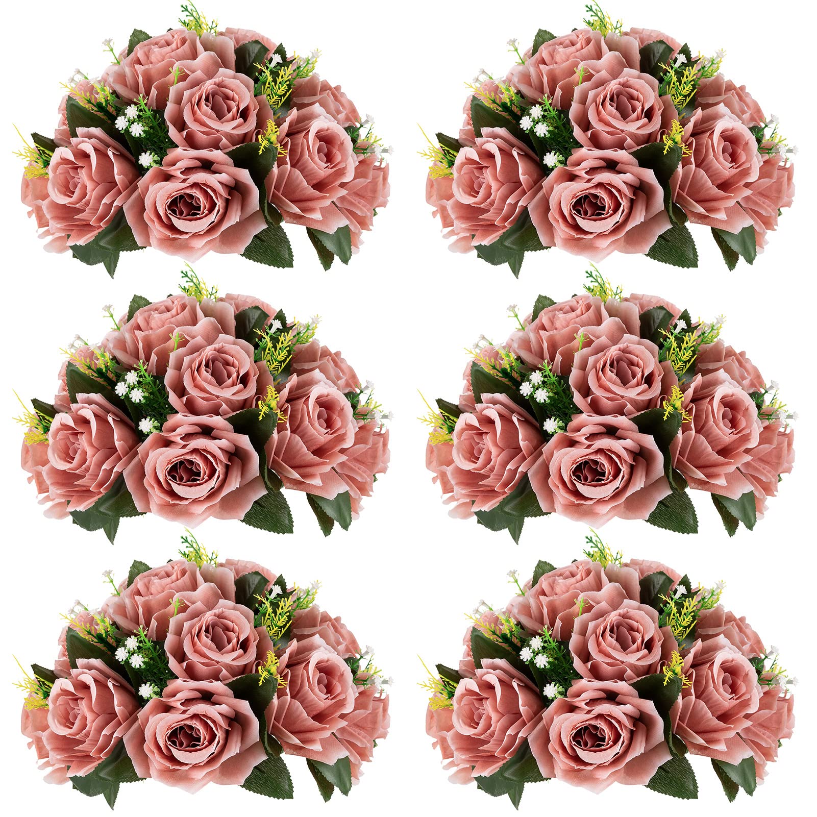 NUPTIO Artificial Flower Centrepieces for Tables - 6 Pcs Dusty Rose Fake Flowers Roses Balls 24cm Diameter - Silk Faux Rose Arrangement for Wedding Party Centerpiece Table Decorations