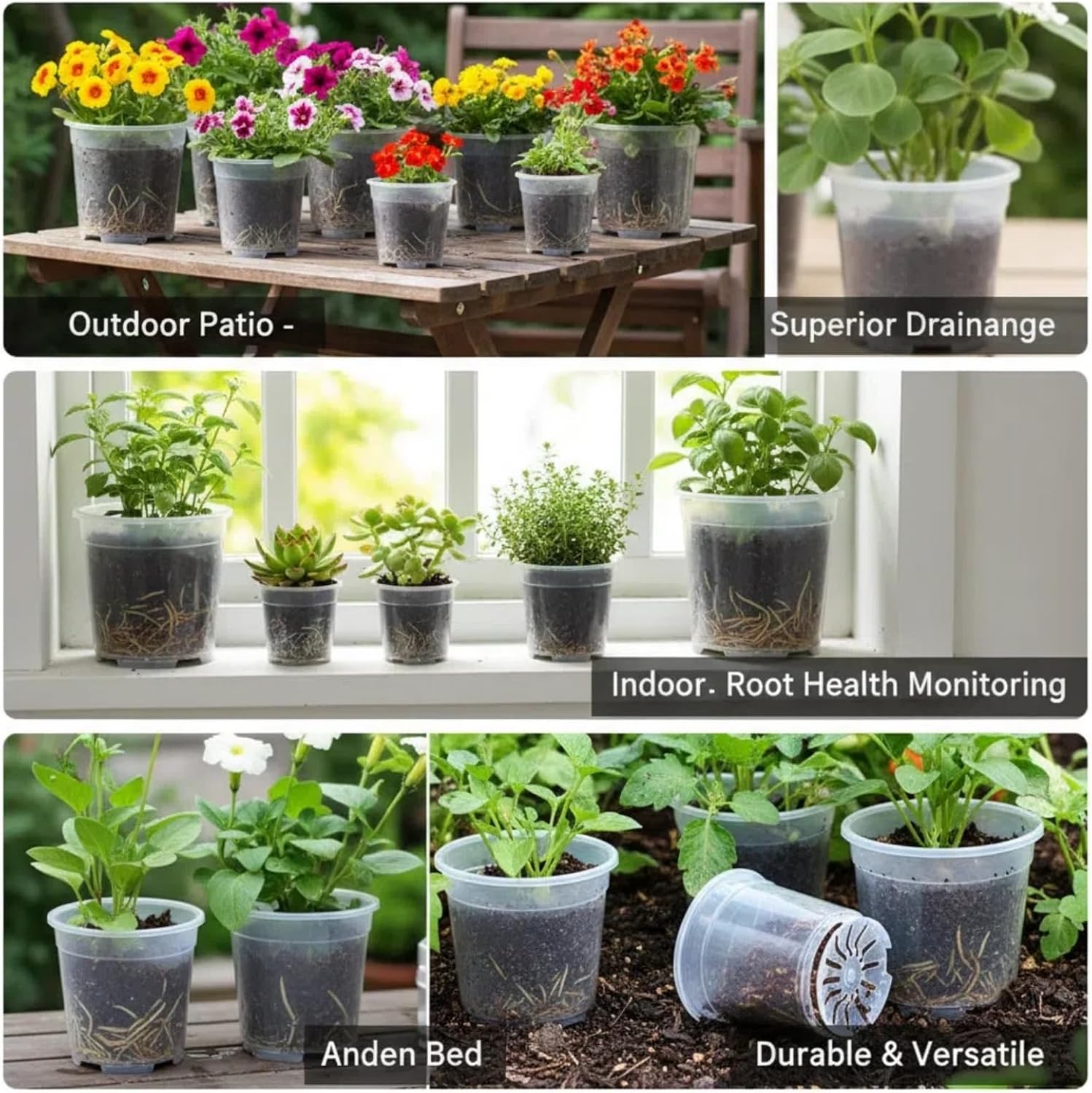 12 Pack Clear Plant Pots with Saucers (5/6/7/7.5") - Extra Thick Transparent Plastic Nursery Pots for Orchids & Indoor Plants, Excellent Drainage Holes & Bonus Gardening Gloves