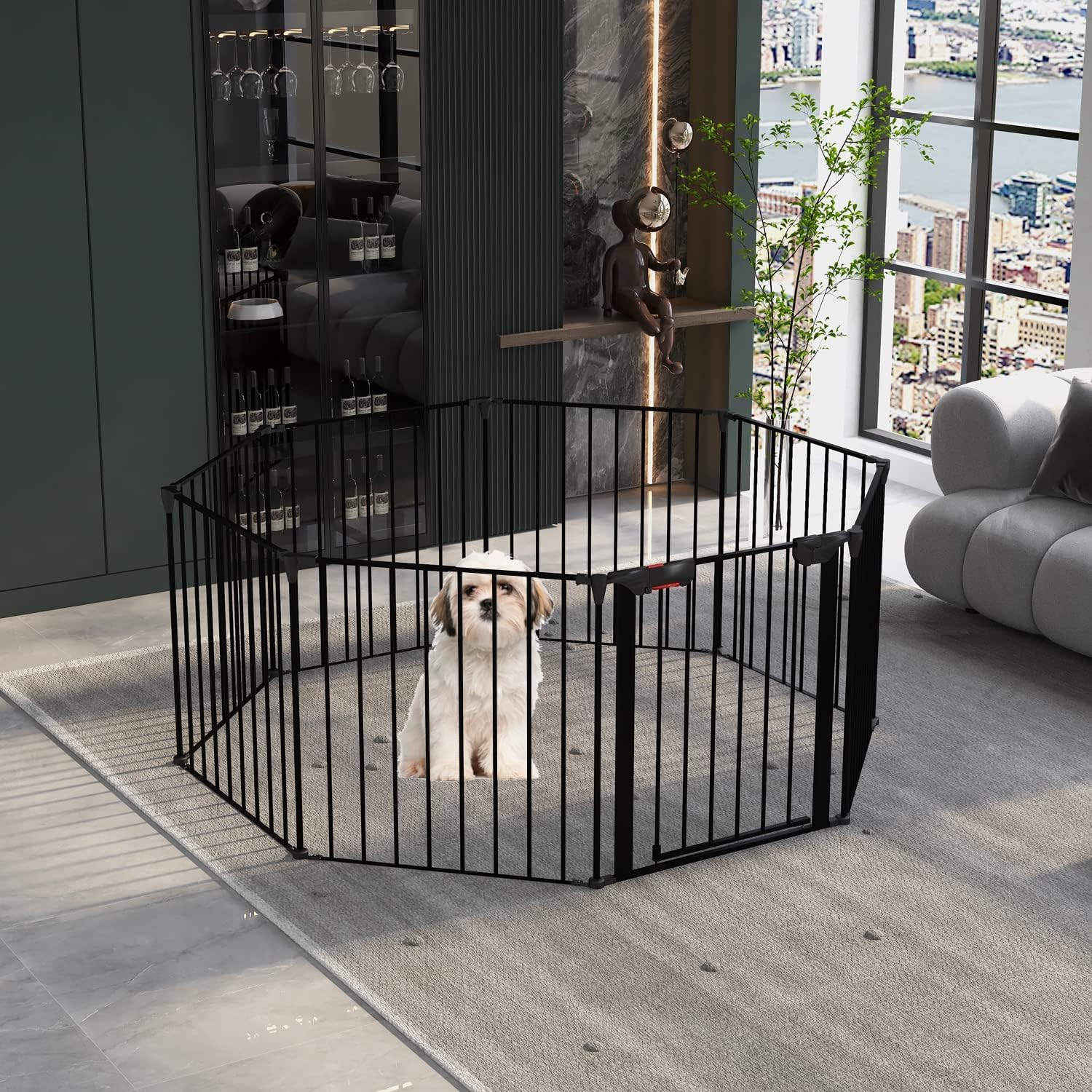 Afqxf Indoor Dog Playpen, 29 Inch 8 Panels Foldable Pet Pen for Small Dogs, Indoor/Outdoor Portable Exercise Pen Pet Dog Puppy Fences Add or Decrease Panels Directly
