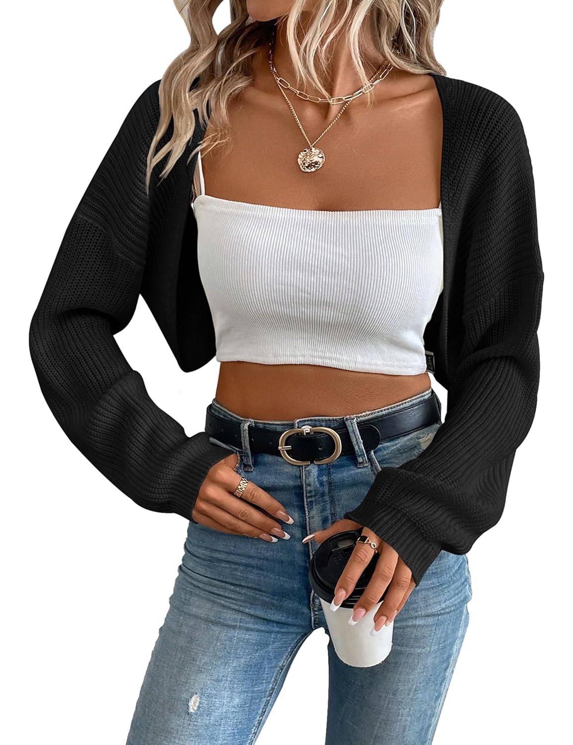 Womens Long Sleeve Open Front Knit Crop Bolero Cardigan Sweater Shrug for Dress 2025