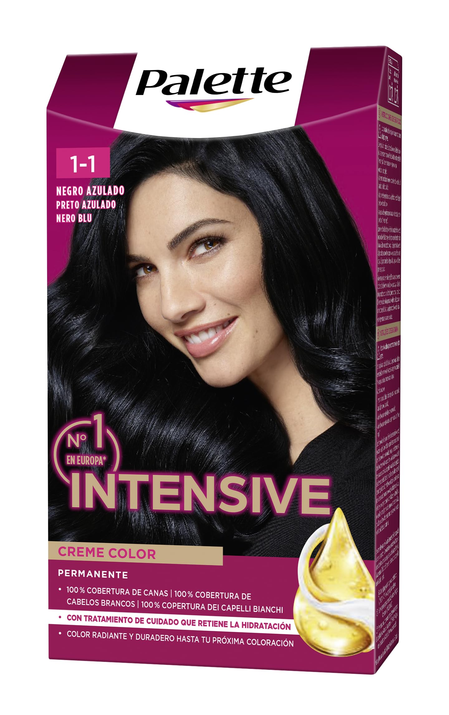 Schwarzkopf Palette Intensive Creme Color - Tono 1.1 cabello Negro Azulado - Coloración Permanente de Cuidado con Aceite de Marula – Óptima cobertura de canas – Color duradero hasta 8 semanas