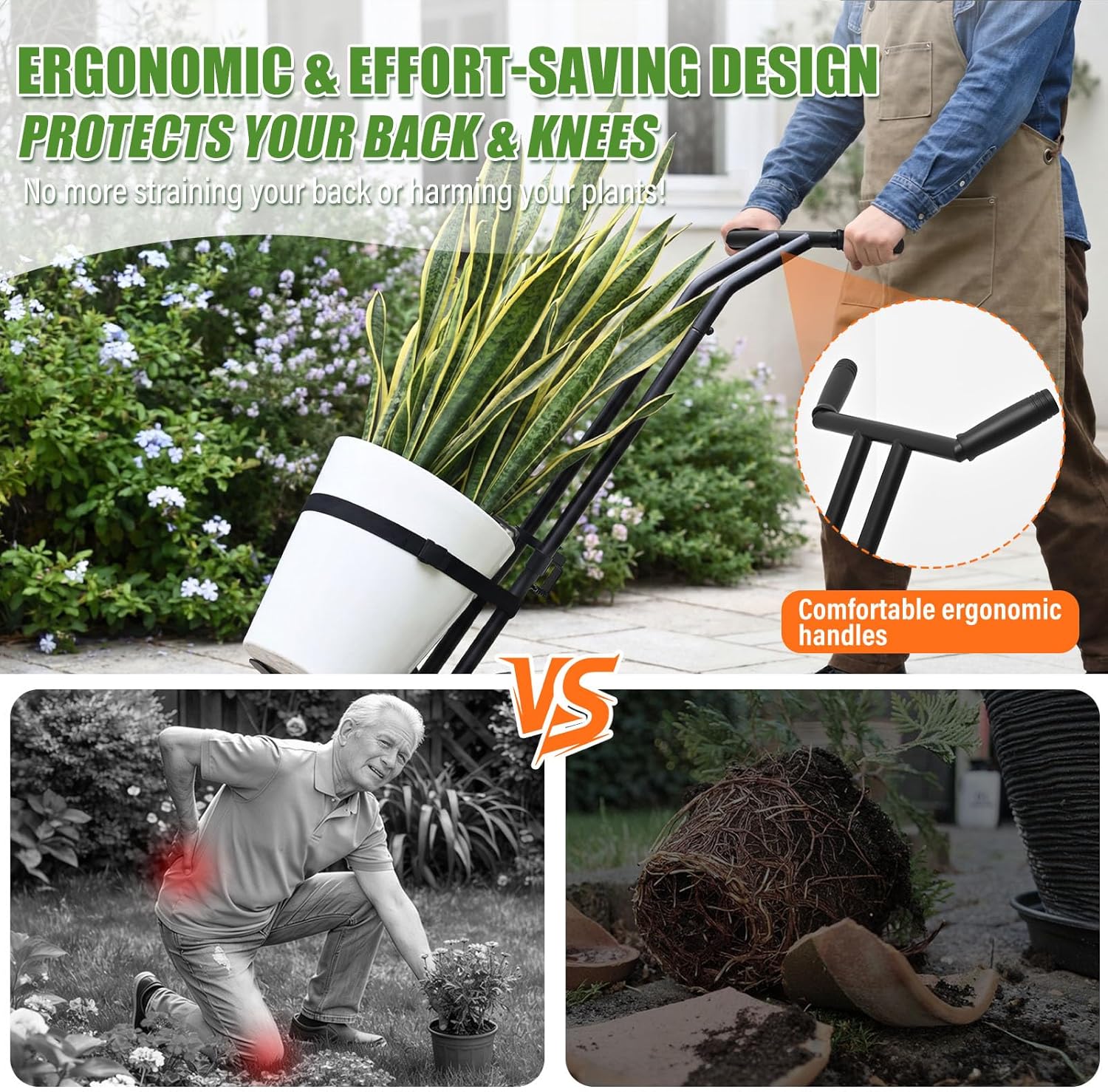 Plant Caddy with Wheels Heavy Duty, 175 LB Capacity Plant Dolly with Adjustable Grabbing Arm, Suction Cups & Strap, Rubber Wheels Garden Plant Mover for Carpet, Grass, Floor, Indoor Outdoor