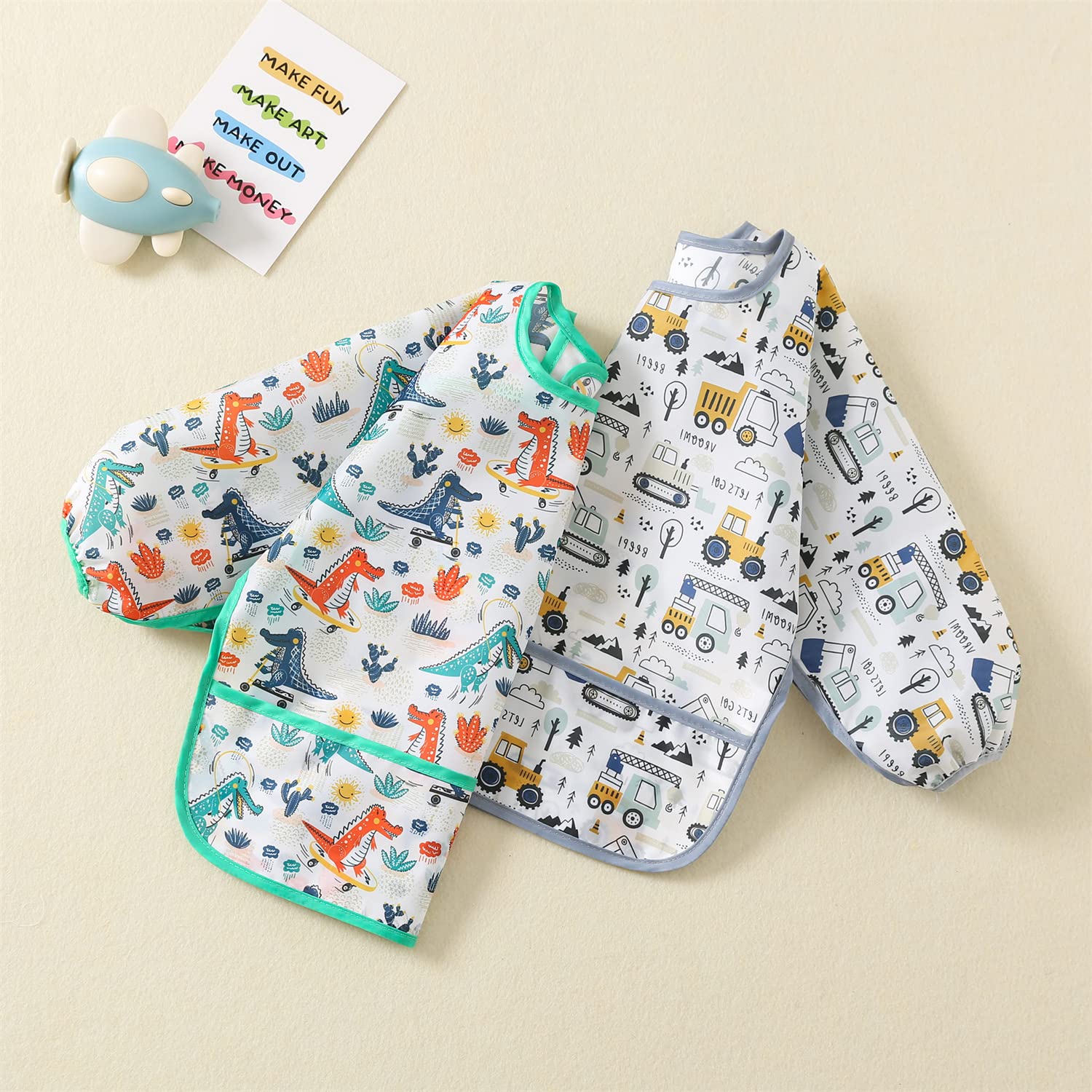 Paquete de 3 Babero con Mangas Impermeable 6-30 Meses Baberos Babetes Bebe lavables