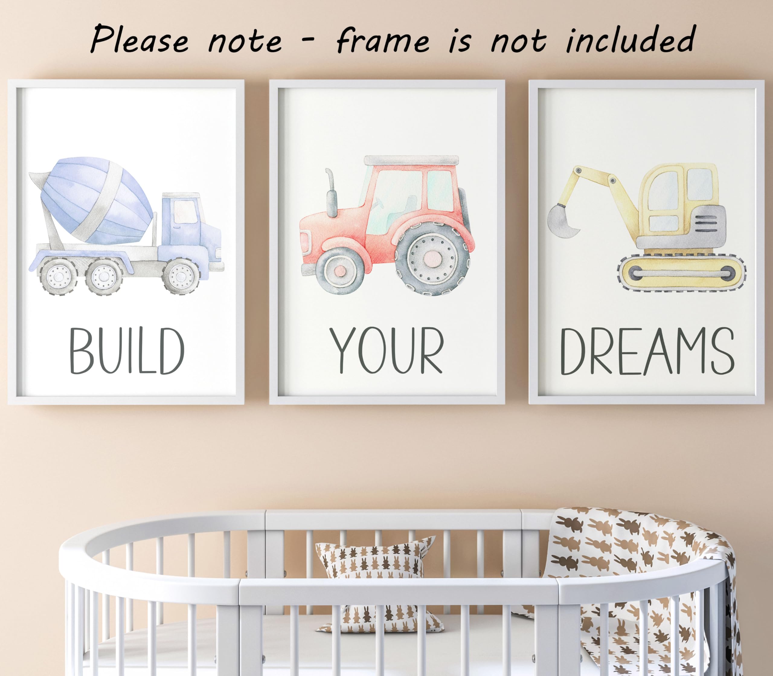 Construction Vehicles Set of 3 Unframed Poster Prints for Boy Girl Nursery Bedroom Watercolour Design - Image 3