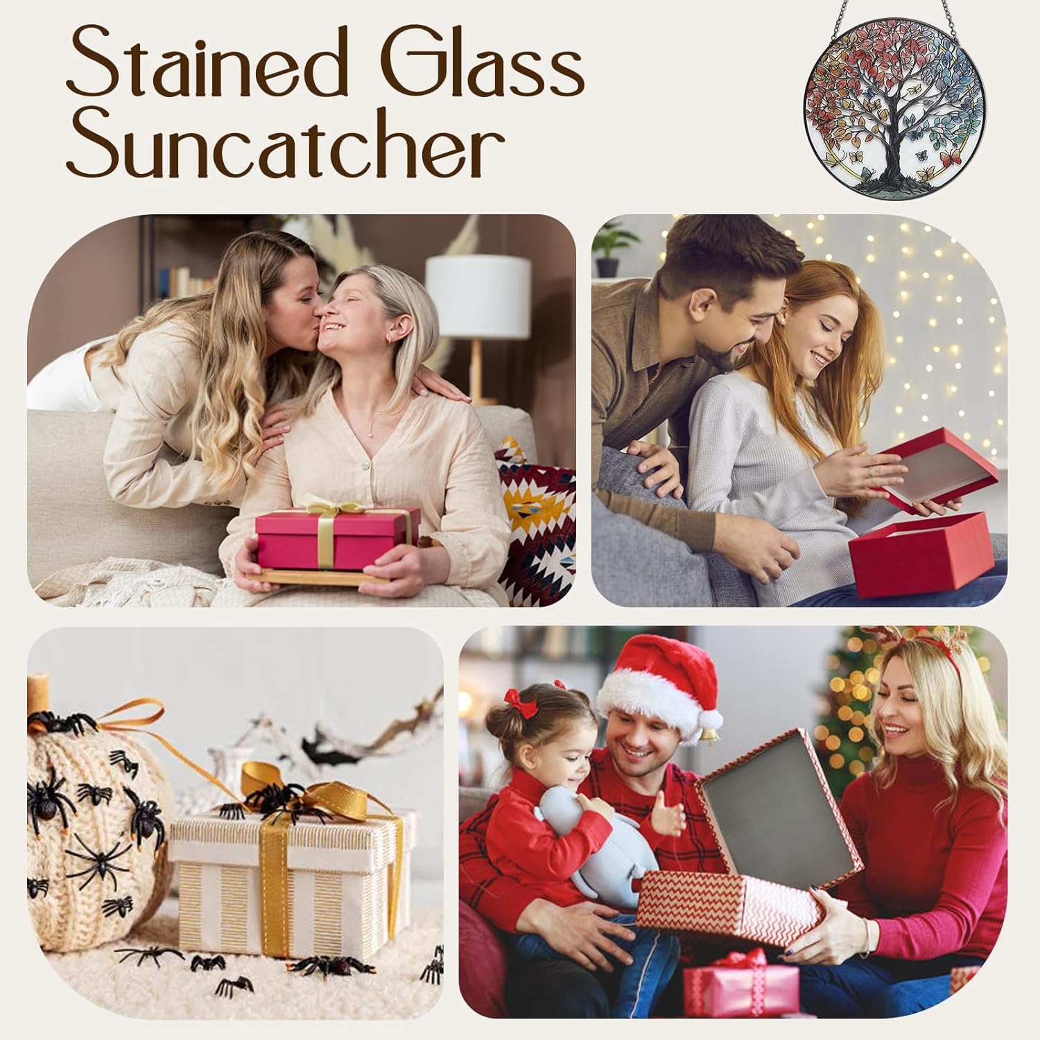 Stained Glass Sun Catcher for Windows Hanging - Handmade Tree of Life Window Decor for Women, Mom, Indoor/Outdoor Suncatchers for Home Garden, Christmas Wedding Housewarming Gift (6.31x6.31In) - Image 5