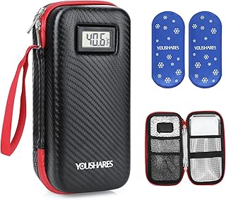 YOUSHARES Insulin Cooler Travel Case with Temperature Display, GLP-1 Diabetic Medicine Cooling Bag for Mounjaro, Refrigerated Diabetes Storage Kit with 2 TSA Approved Ice Pack