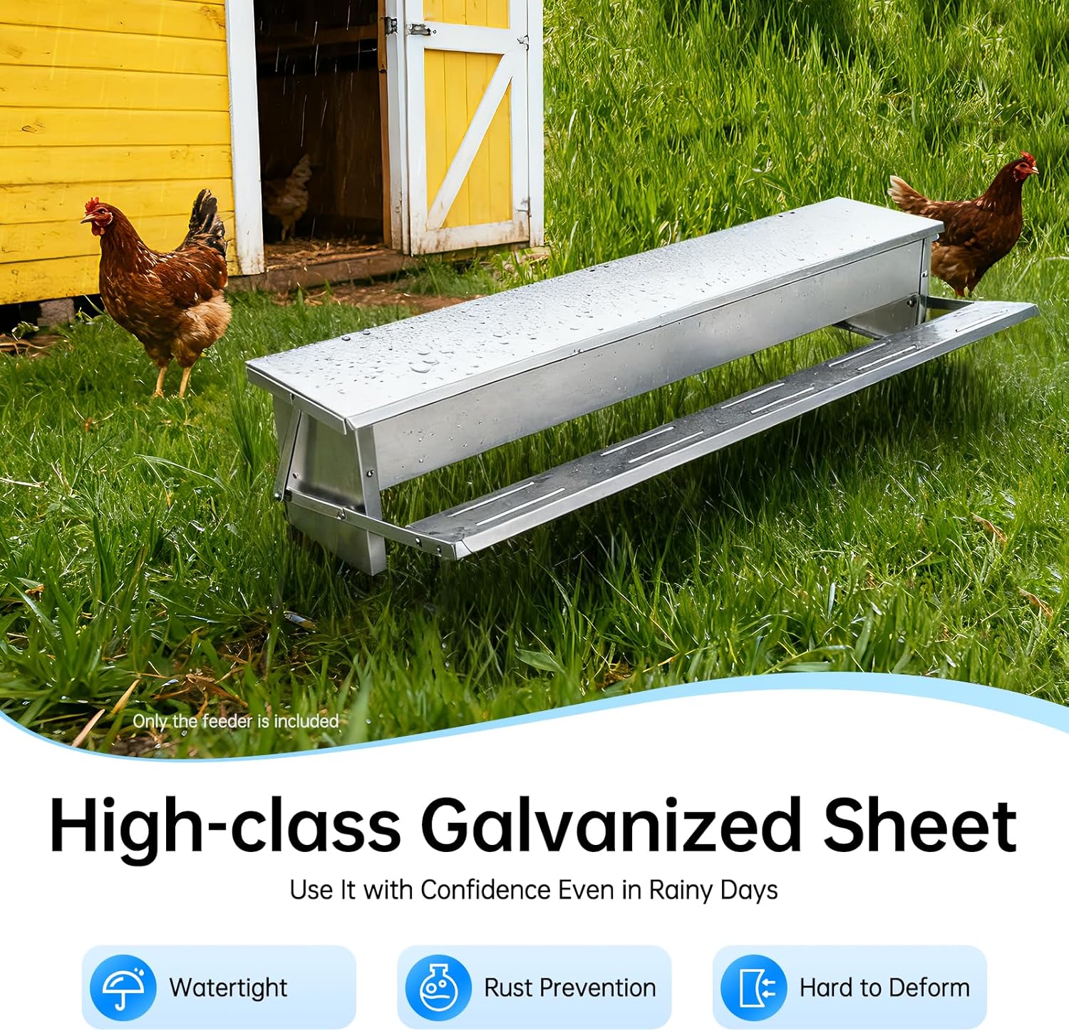Automatic Chiken Feeder, 22lbs Durable Galvanized Poultry Feeder, Less Wasting Outdoor Treadle Food Dispenser, Chicken Feeders with Non-Slip Lid for Bantam Ducks Geese Pheasants