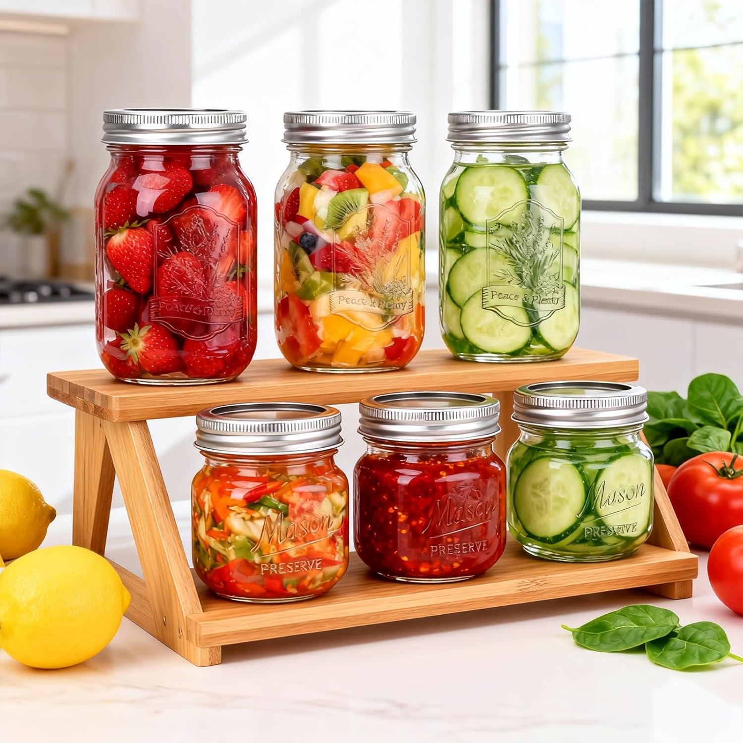 Eathtek 6 Pack 8 oz Glass Mason Jars with Regular Lids, 240 ml Canning Jars